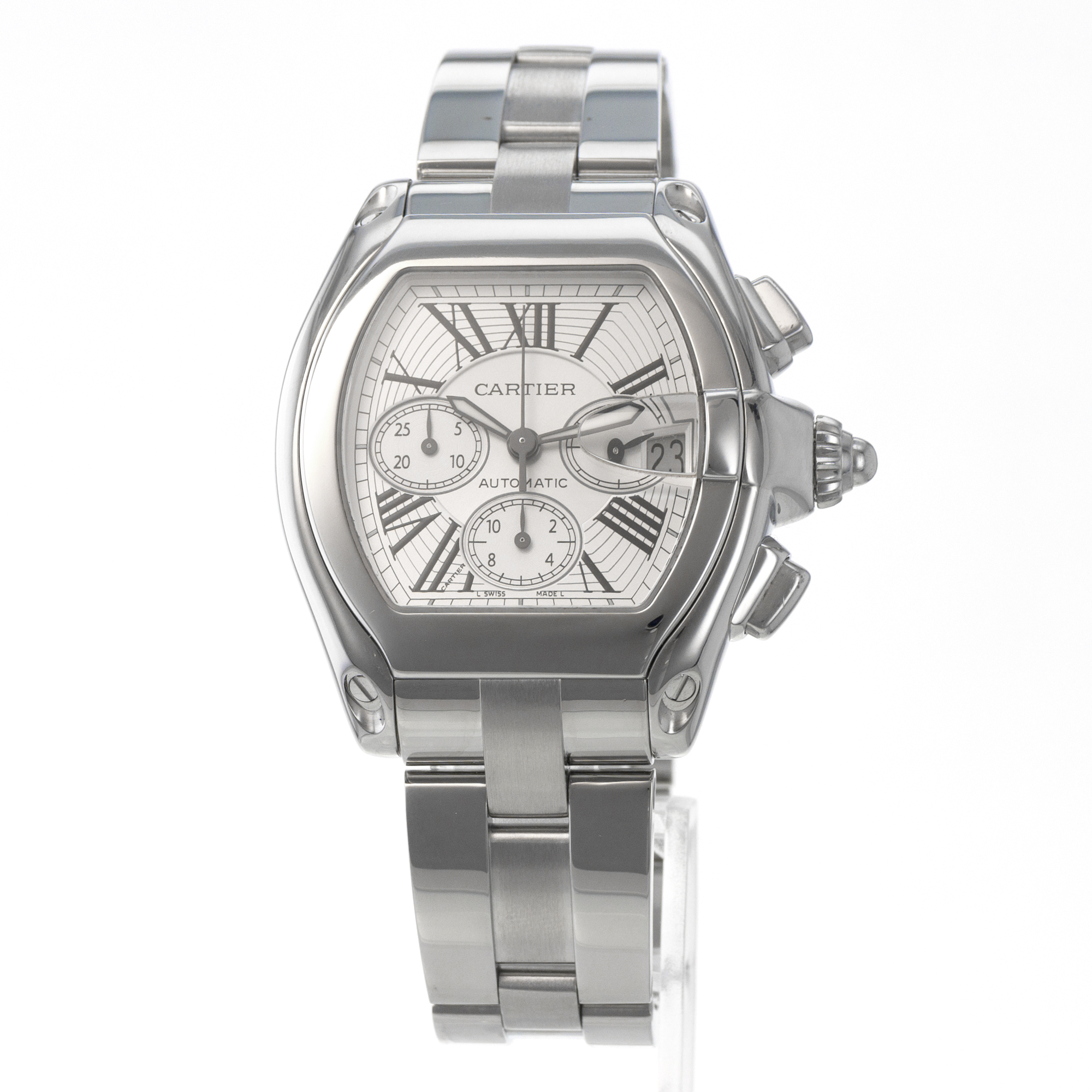 Cartier Roadster W62019X6 2618 Chronograph Silver Roman Mens Watch thumbnail 4