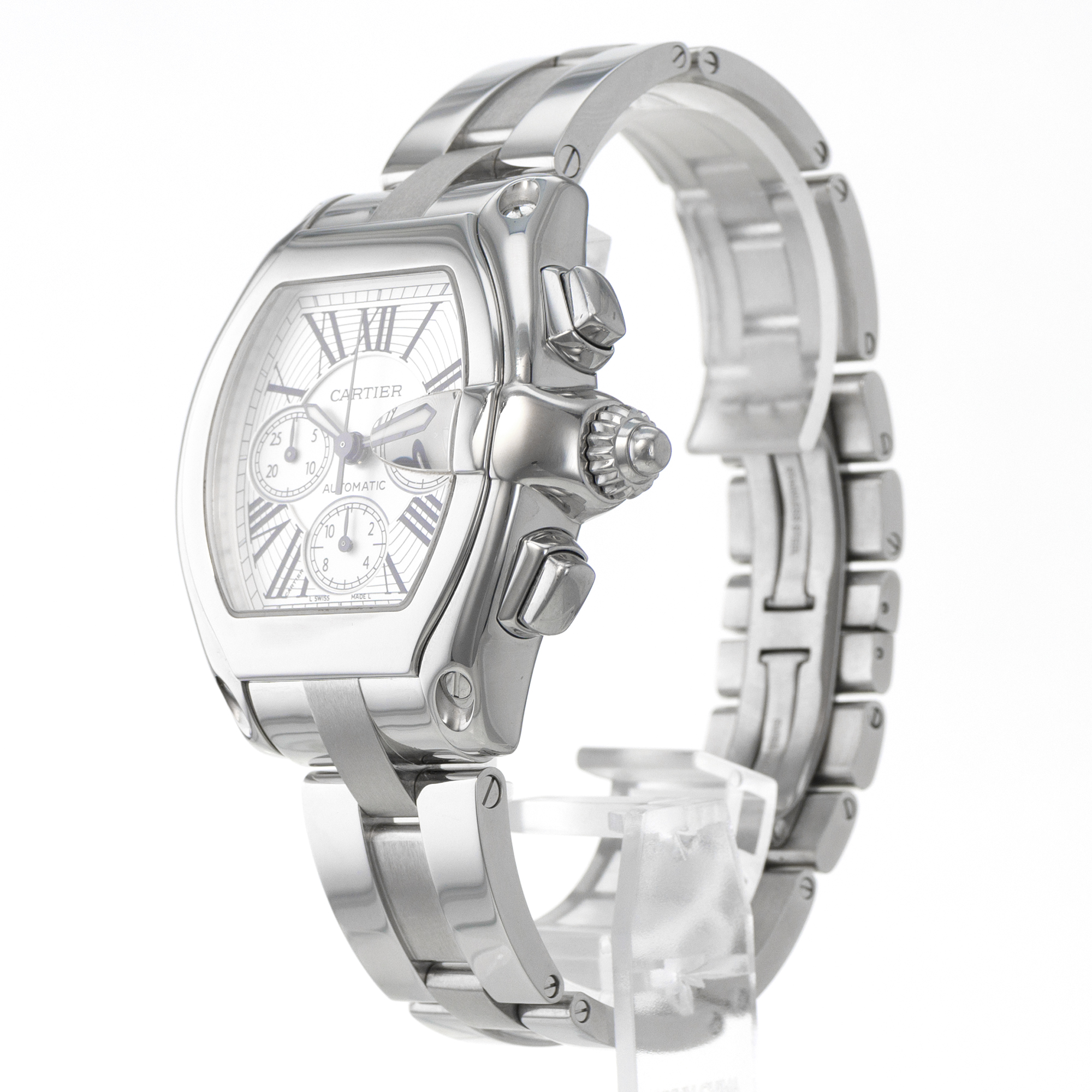 Cartier Roadster W62019X6 2618 Chronograph Silver Roman Mens Watch thumbnail 5