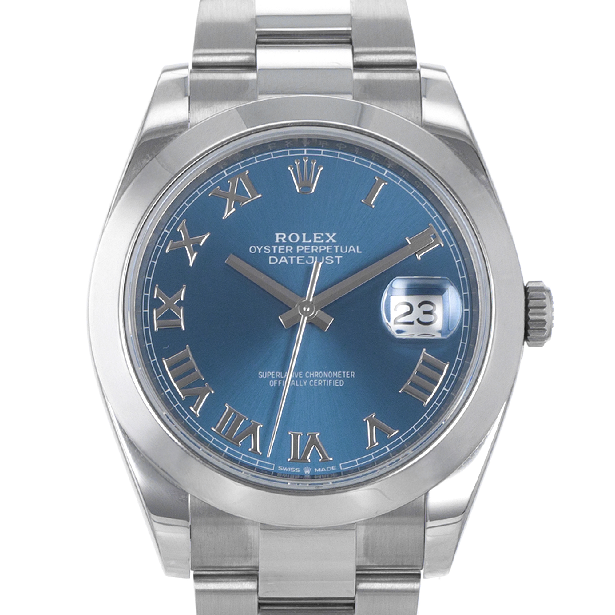 Rolex Datejust 41 126300 Blue Roman Smooth Steel Oyster Automatic Mens Watch thumbnail 1