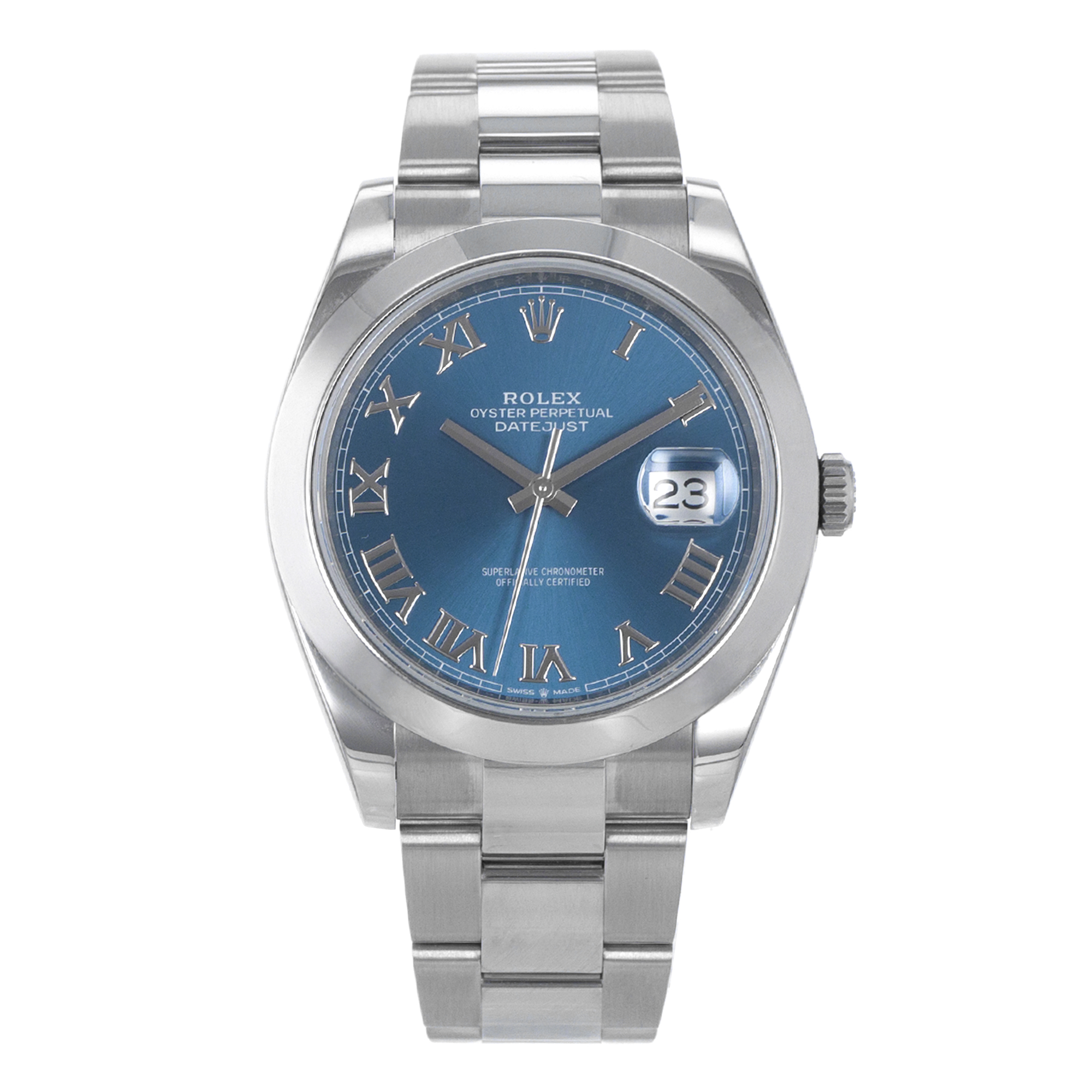 Rolex Datejust 41 126300 Blue Roman Smooth Steel Oyster Automatic Mens Watch thumbnail 2