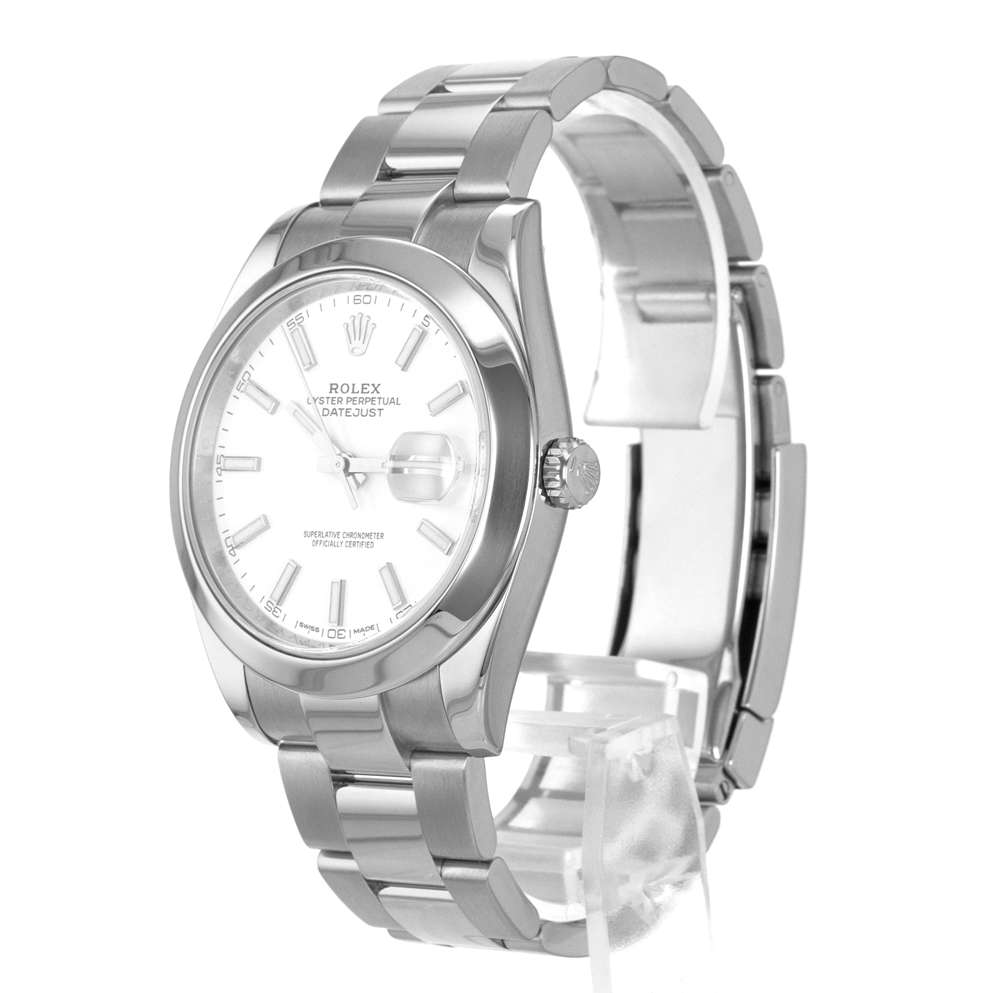 Rolex Datejust 41 126300 White Stick Smooth Stainless Steel Oyster Mens Watch thumbnail 4