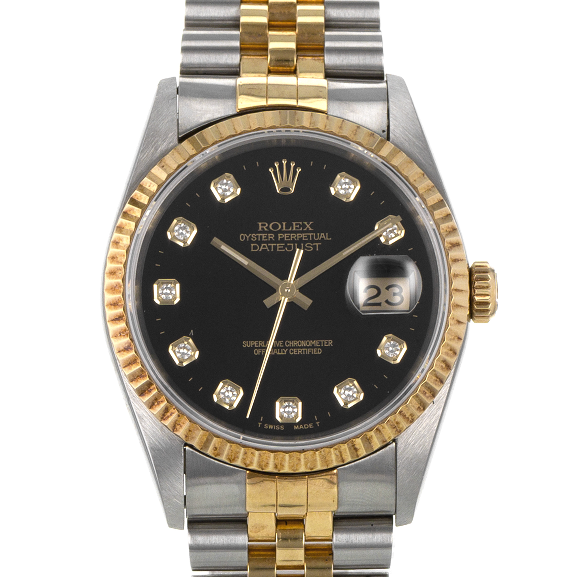 Rolex Datejust 36 16233 Factory Black Diamond Steel Gold Jubilee Mens Watch 1995 thumbnail 1