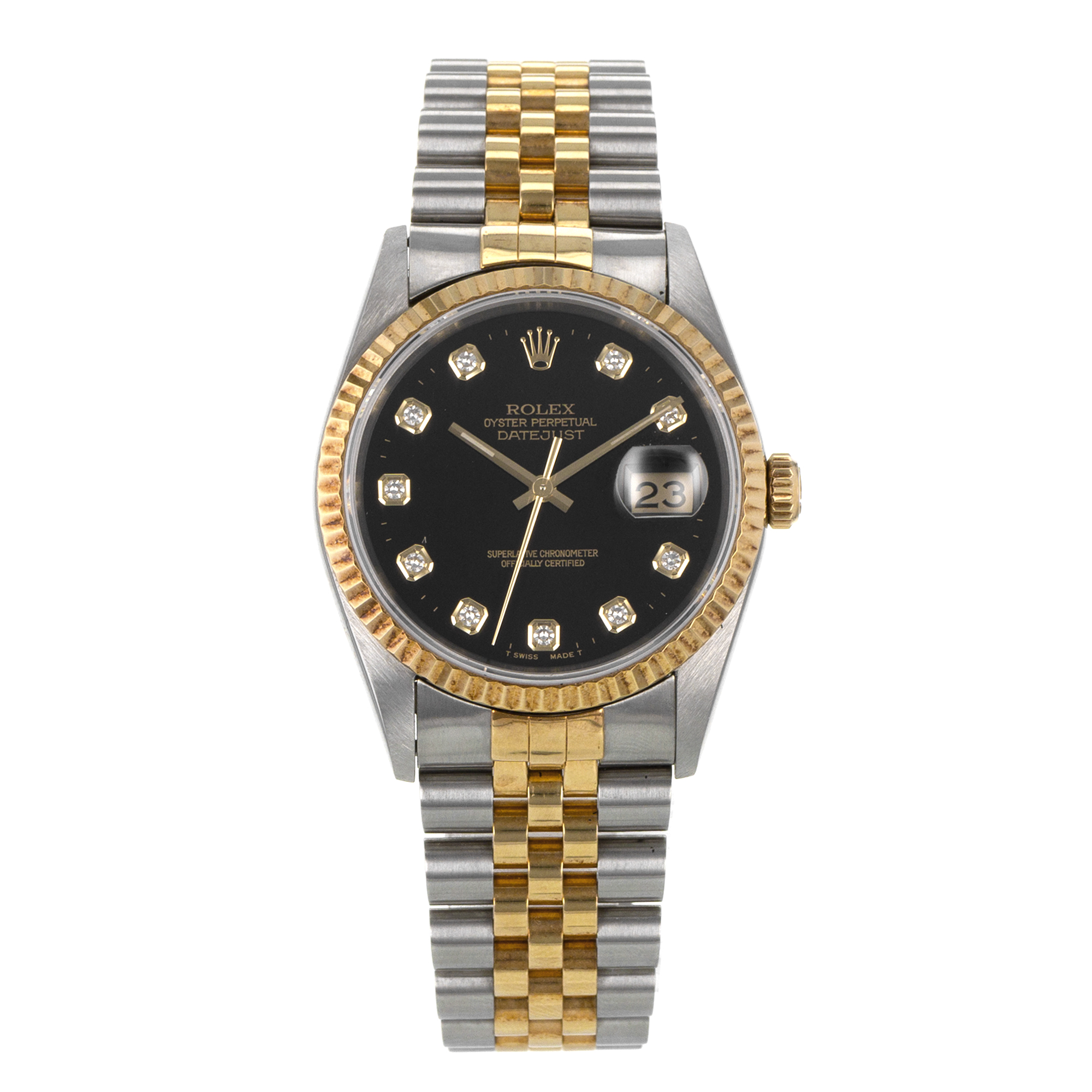 Rolex Datejust 36 16233 Factory Black Diamond Steel Gold Jubilee Mens Watch 1995 thumbnail 2