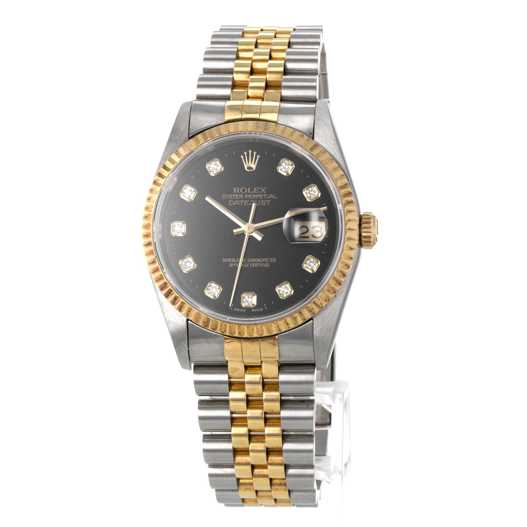 Rolex Datejust 36 16233 Factory Black Diamond Steel Gold Jubilee Mens Watch 1995 thumbnail 4