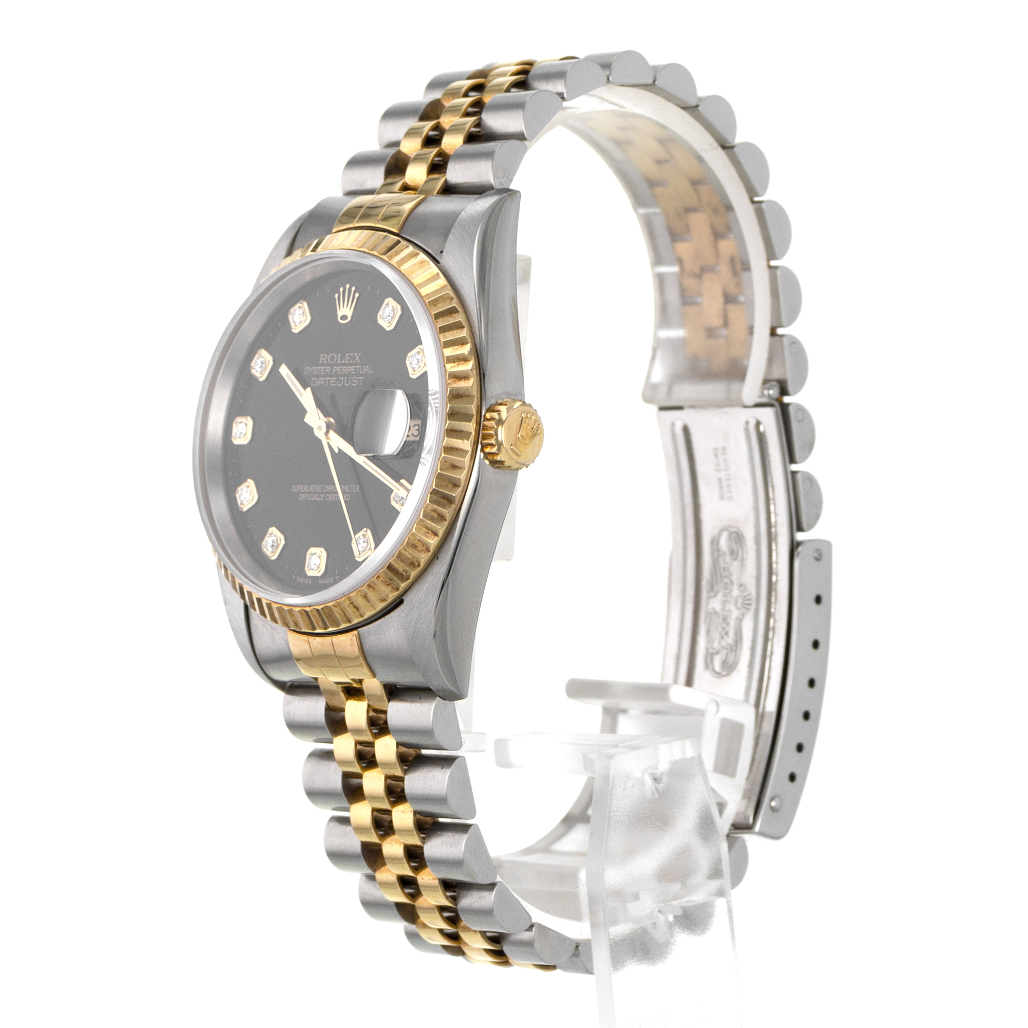 Rolex Datejust 36 16233 Factory Black Diamond Steel Gold Jubilee Mens Watch 1995 thumbnail 5