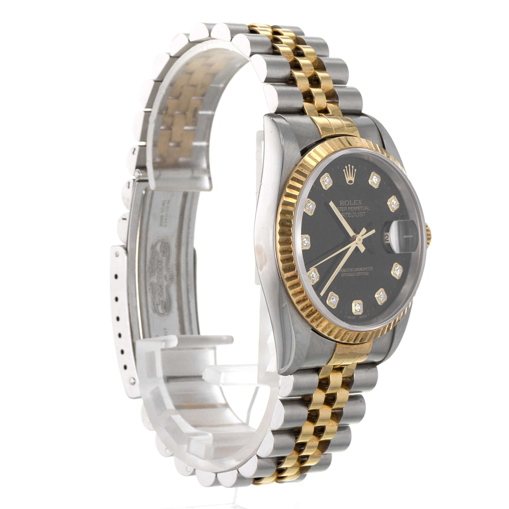 Rolex Datejust 36 16233 Factory Black Diamond Steel Gold Jubilee Mens Watch 1995 thumbnail 8