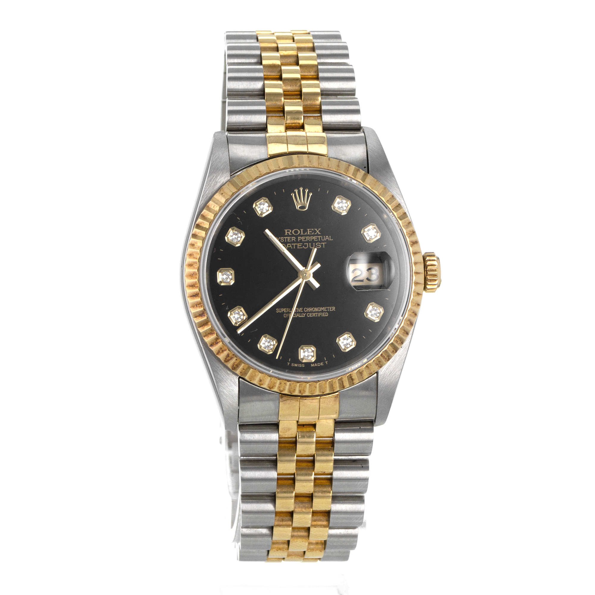 Rolex Datejust 36 16233 Factory Black Diamond Steel Gold Jubilee Mens Watch 1995 thumbnail 9