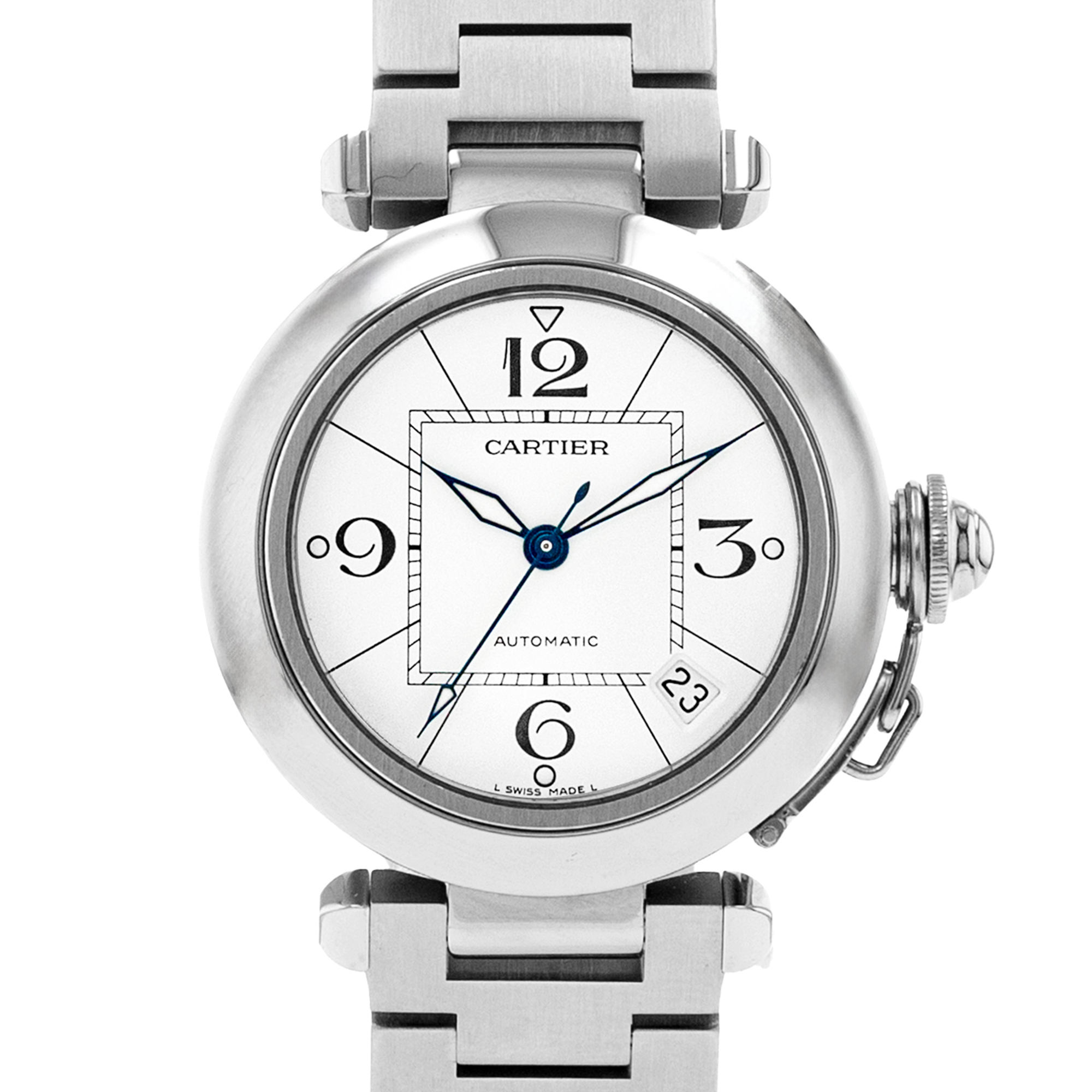 Cartier Pasha W31074M7 2324 35mm White Arabic Steel Smooth Automatic Mens Watch thumbnail 1