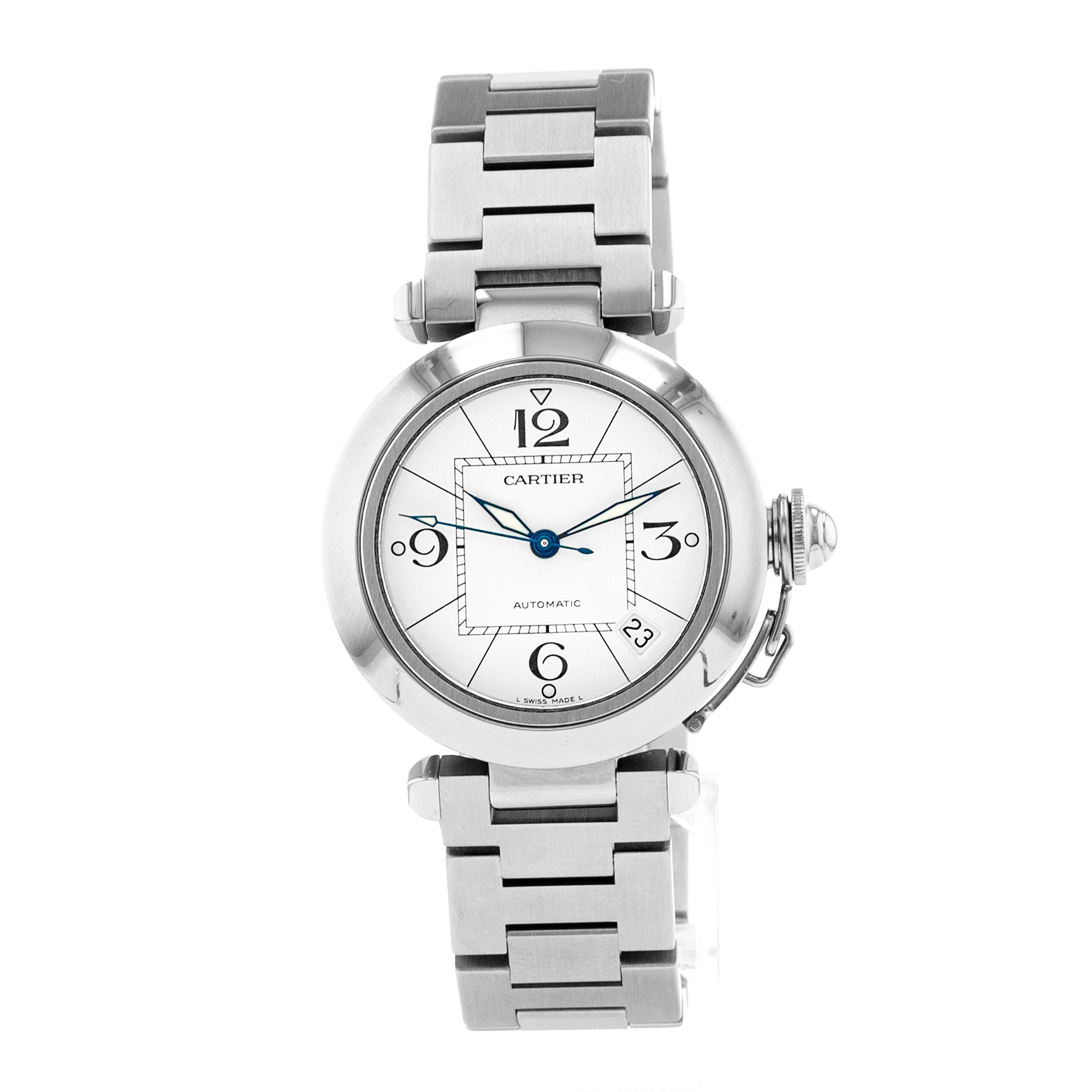 Cartier Pasha W31074M7 2324 35mm White Arabic Steel Smooth Automatic Mens Watch thumbnail 3