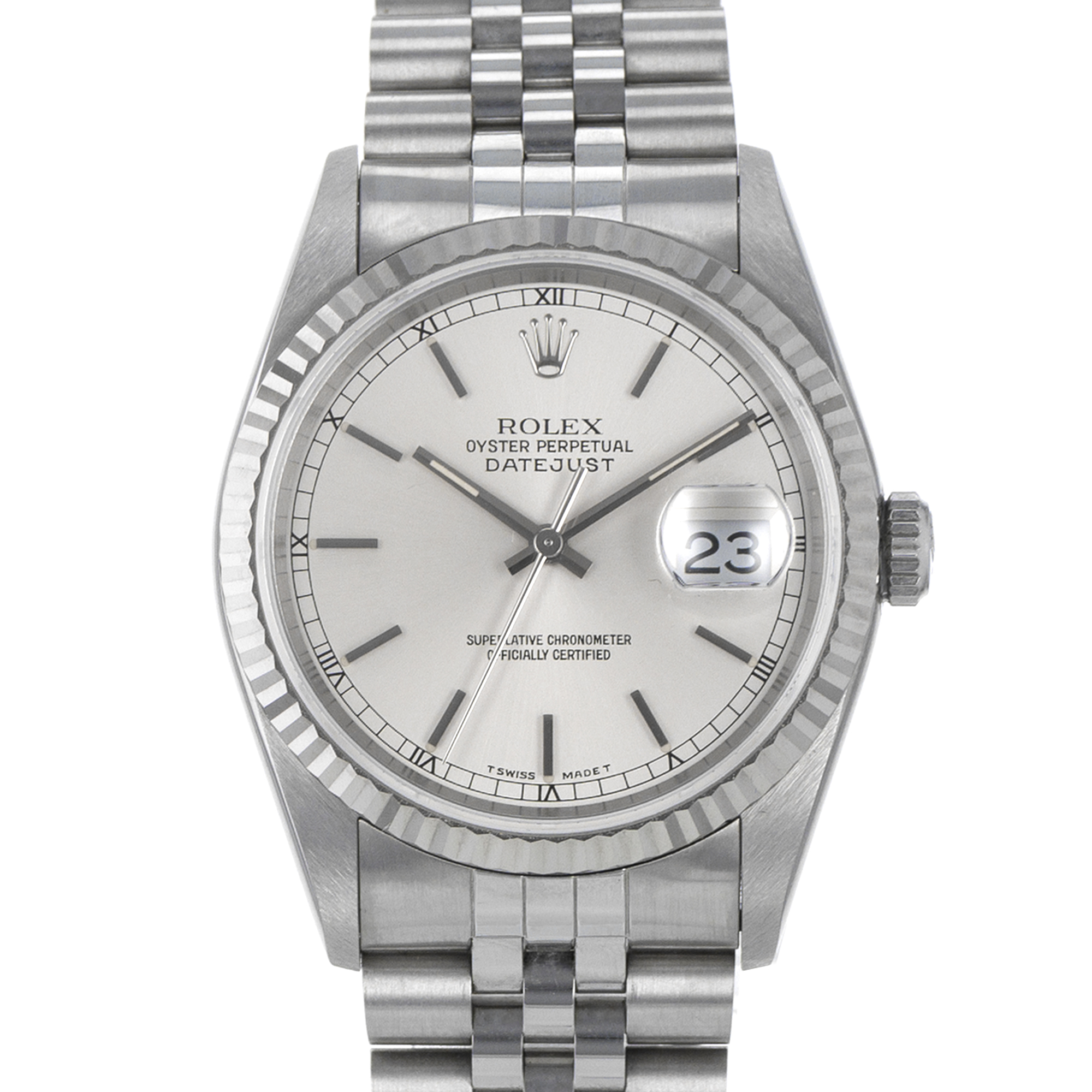 Rolex Datejust 36 16234 Silver Stick Steel White Gold Jubilee Mens Watch thumbnail 1