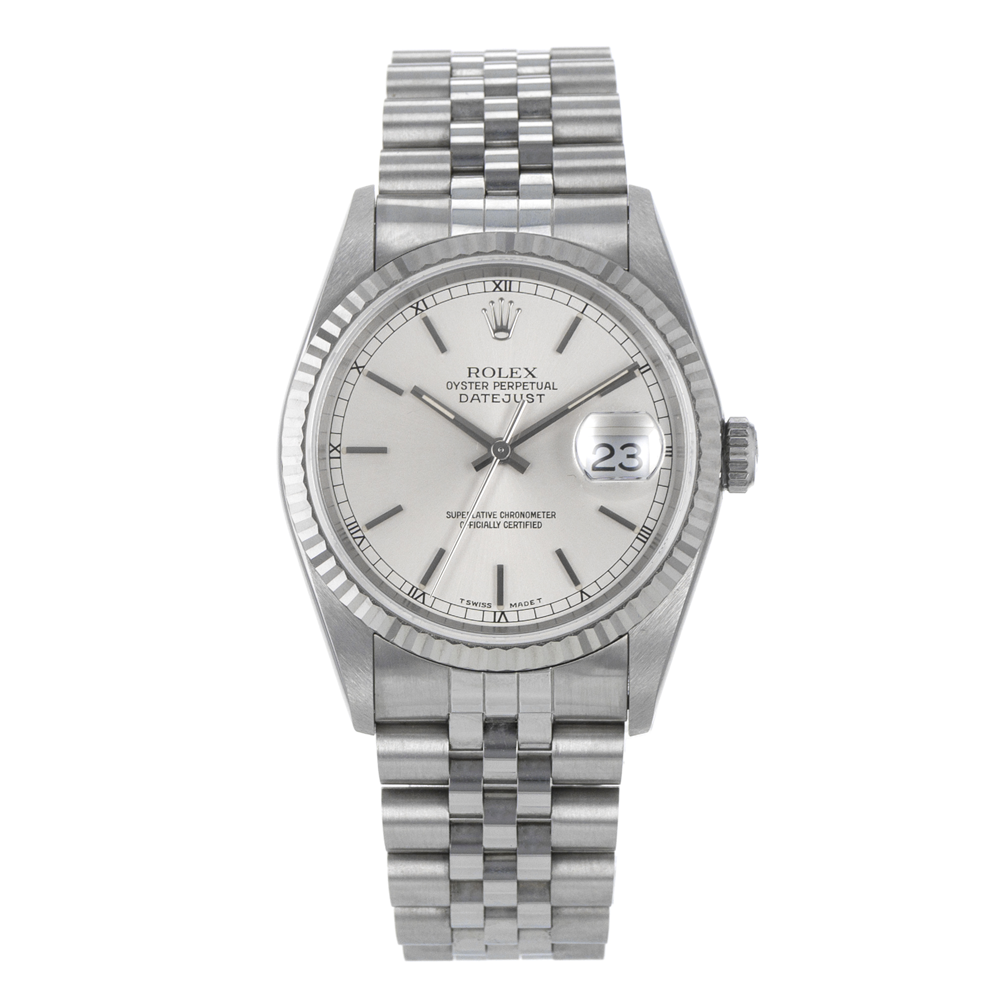 Rolex Datejust 36 16234 Silver Stick Steel White Gold Jubilee Mens Watch thumbnail 2