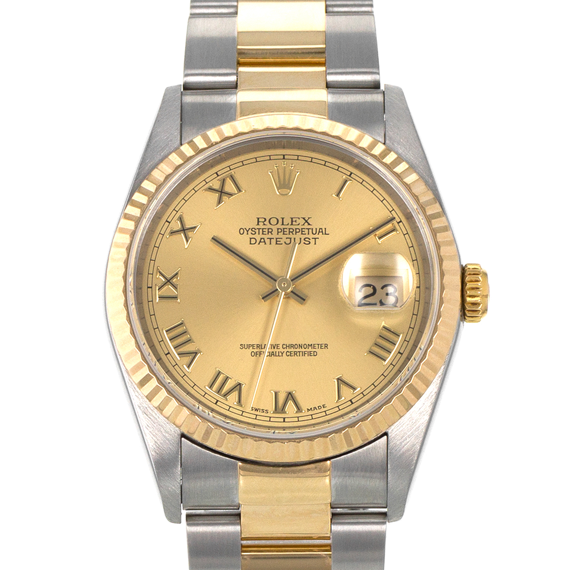 Rolex Datejust 36 16233 Yellow Roman Steel Yellow Gold Oyster Mens Watch 2002 thumbnail 1
