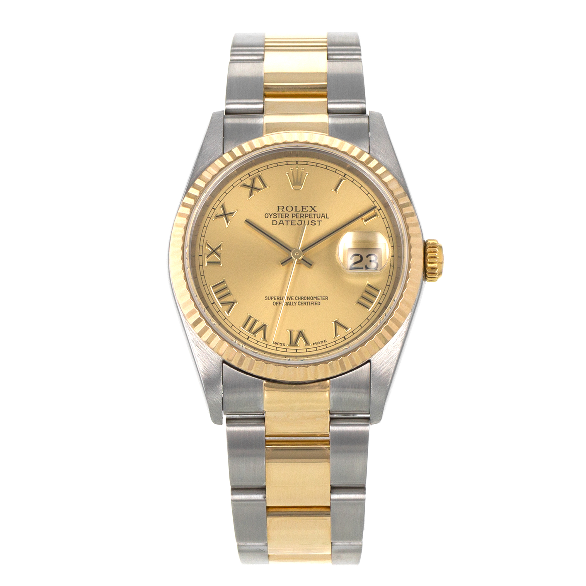Rolex Datejust 36 16233 Yellow Roman Steel Yellow Gold Oyster Mens Watch 2002 thumbnail 2