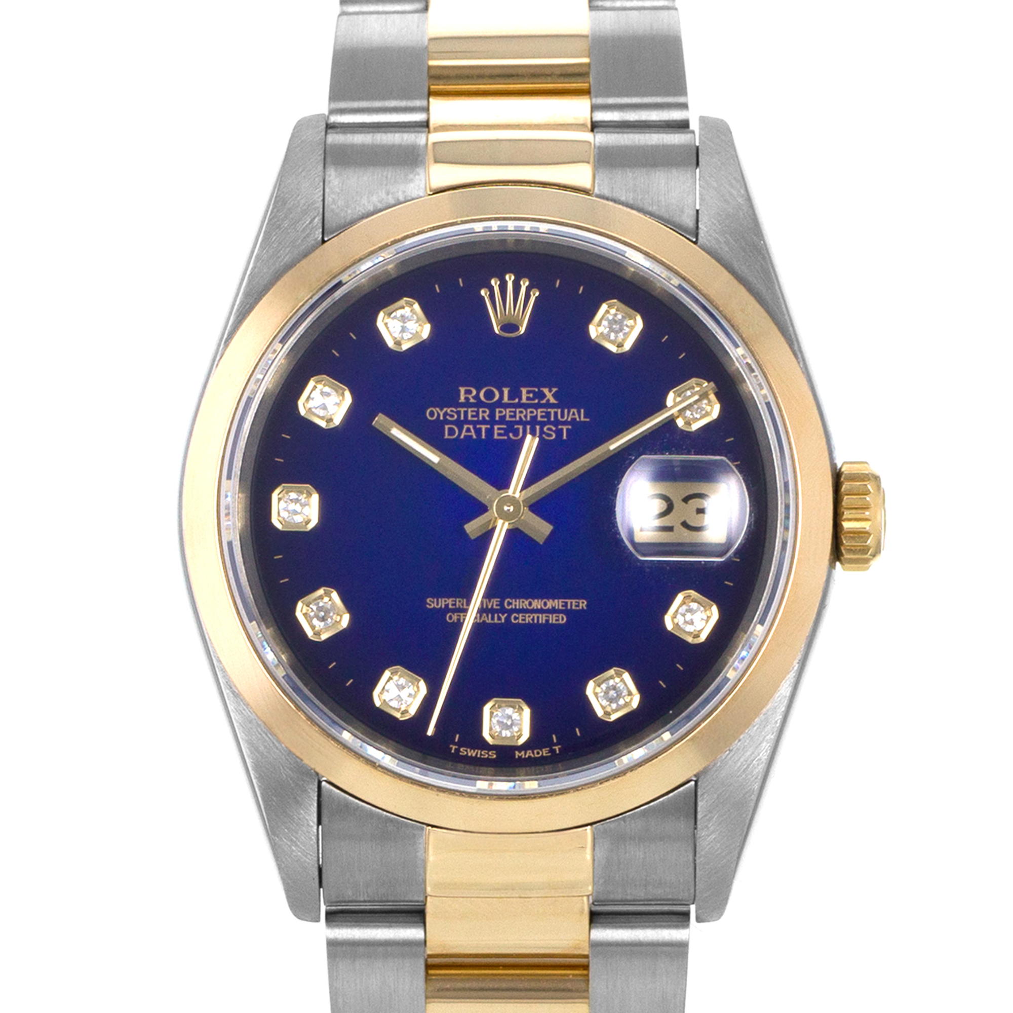 Rolex Datejust 36 16203 Blue Vignette Diamond Steel Yellow Gold Mens Watch 1995 thumbnail 1