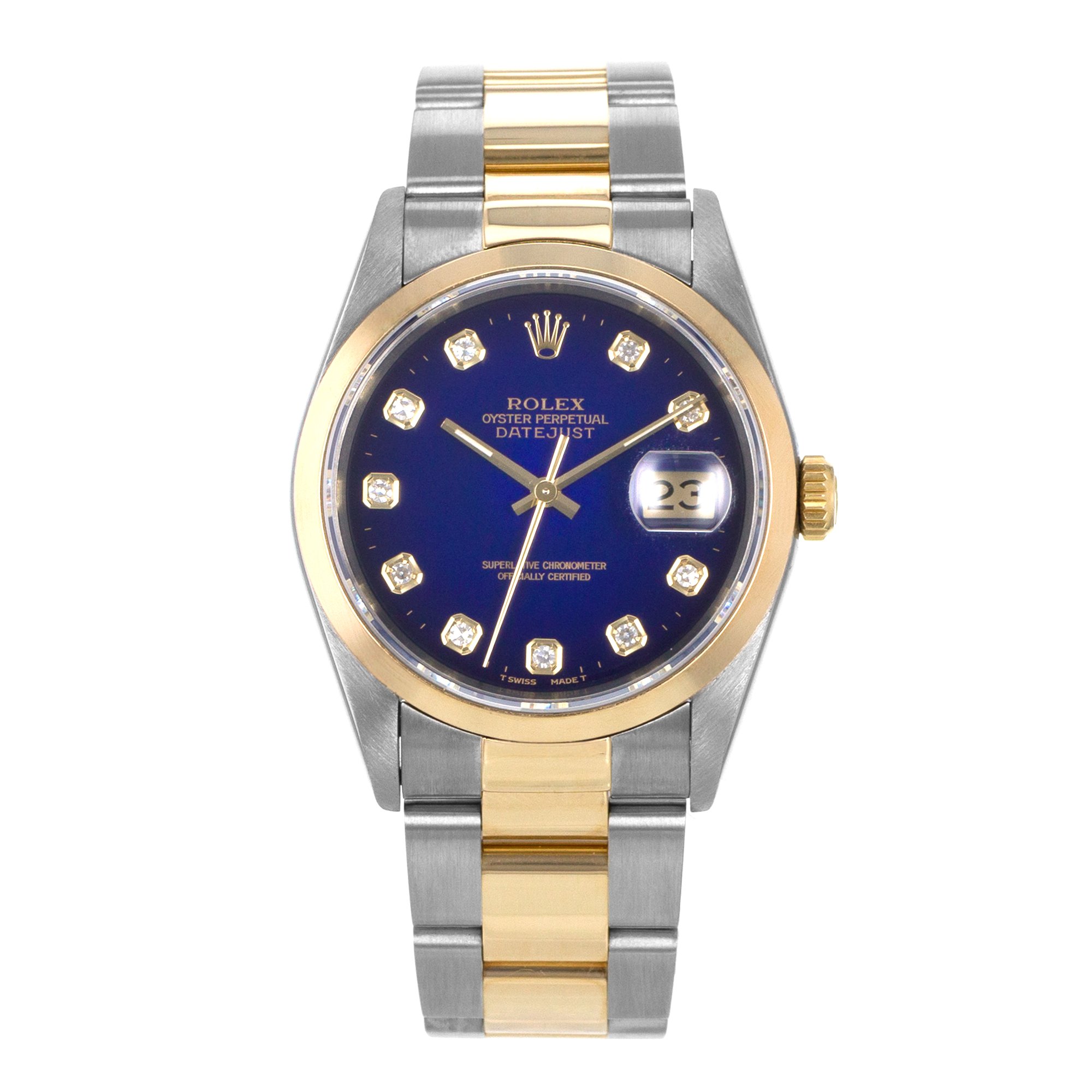 Rolex Datejust 36 16203 Blue Vignette Diamond Steel Yellow Gold Mens Watch 1995 thumbnail 2