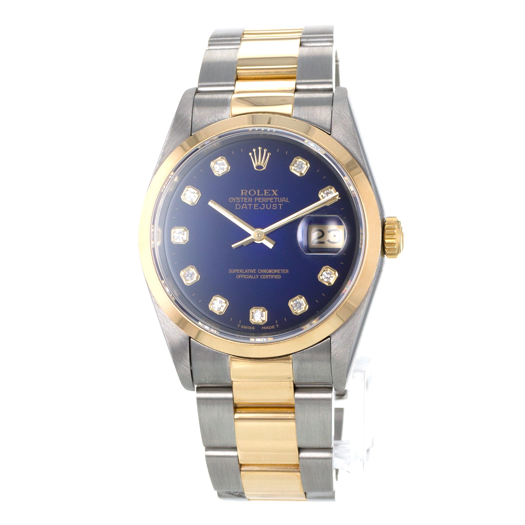 Rolex Datejust 36 16203 Blue Vignette Diamond Steel Yellow Gold Mens Watch 1995 thumbnail 4
