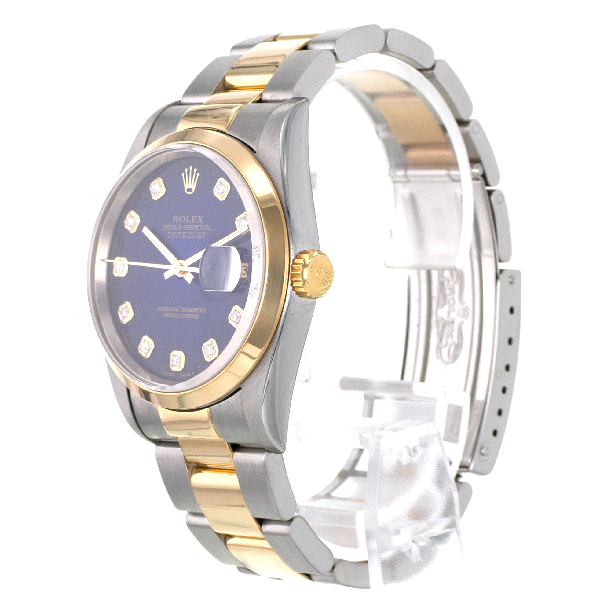 Rolex Datejust 36 16203 Blue Vignette Diamond Steel Yellow Gold Mens Watch 1995 thumbnail 5