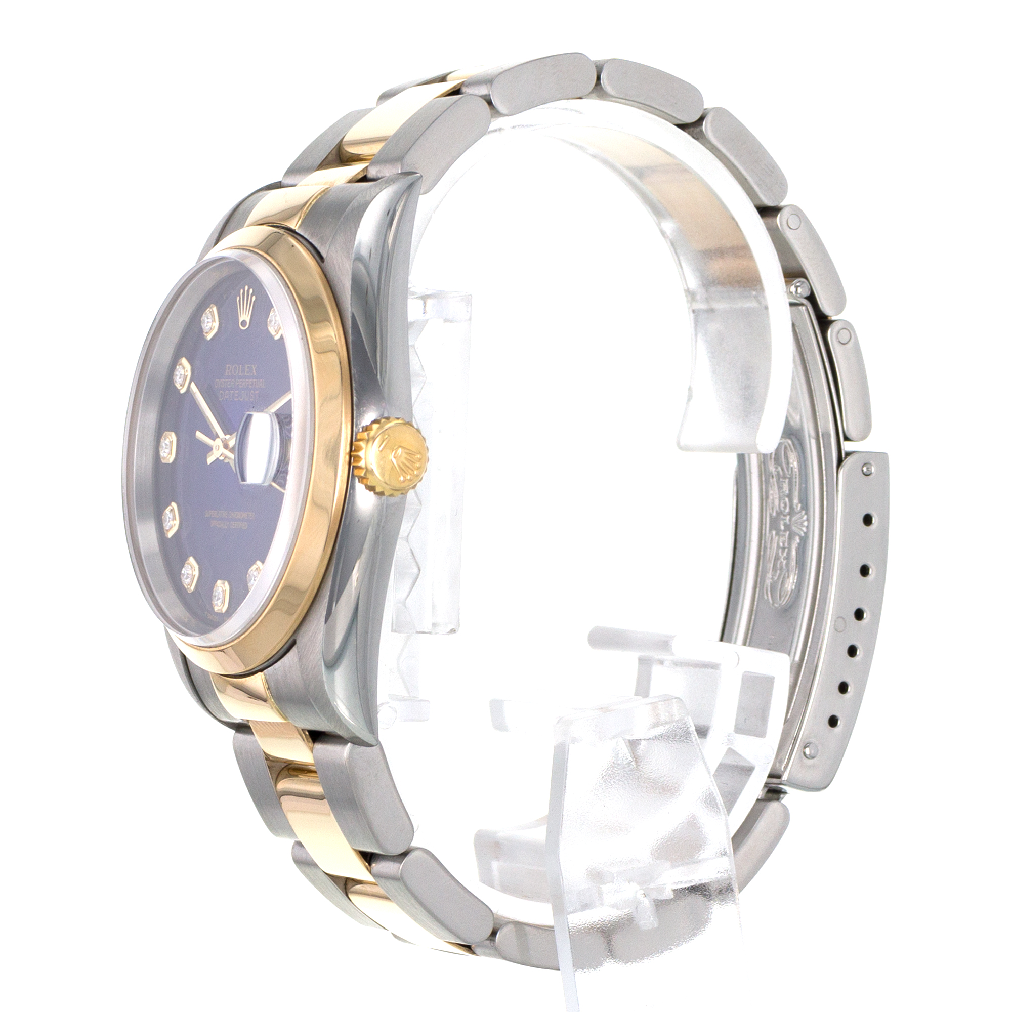 Rolex Datejust 36 16203 Blue Vignette Diamond Steel Yellow Gold Mens Watch 1995 thumbnail 6