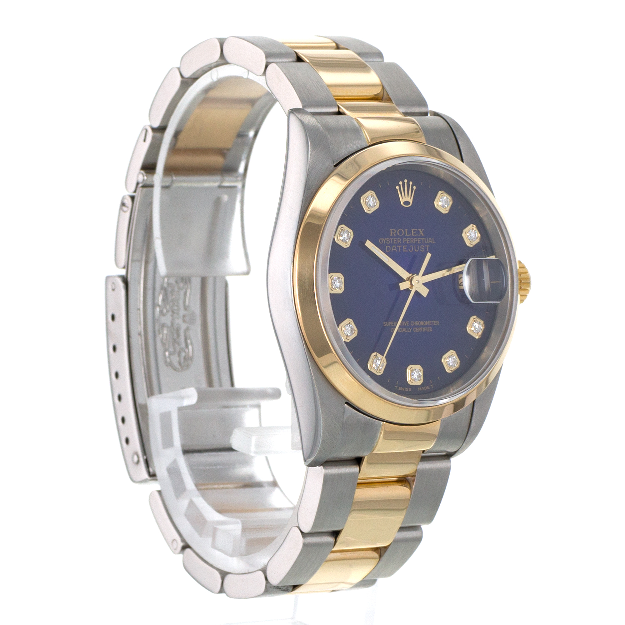 Rolex Datejust 36 16203 Blue Vignette Diamond Steel Yellow Gold Mens Watch 1995 thumbnail 8