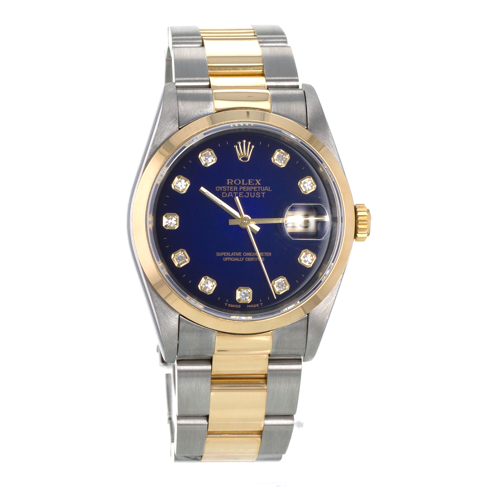 Rolex Datejust 36 16203 Blue Vignette Diamond Steel Yellow Gold Mens Watch 1995 thumbnail 9