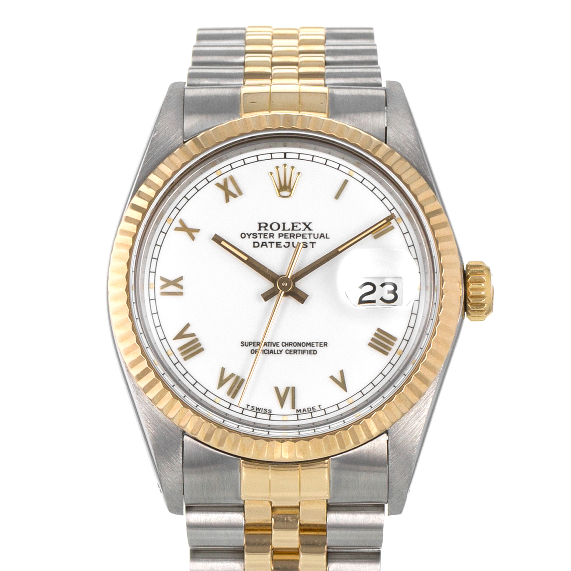 Rolex Datejust 36 16013 White Roman Steel 18k Yellow Gold Jubilee Mens Watch thumbnail 1