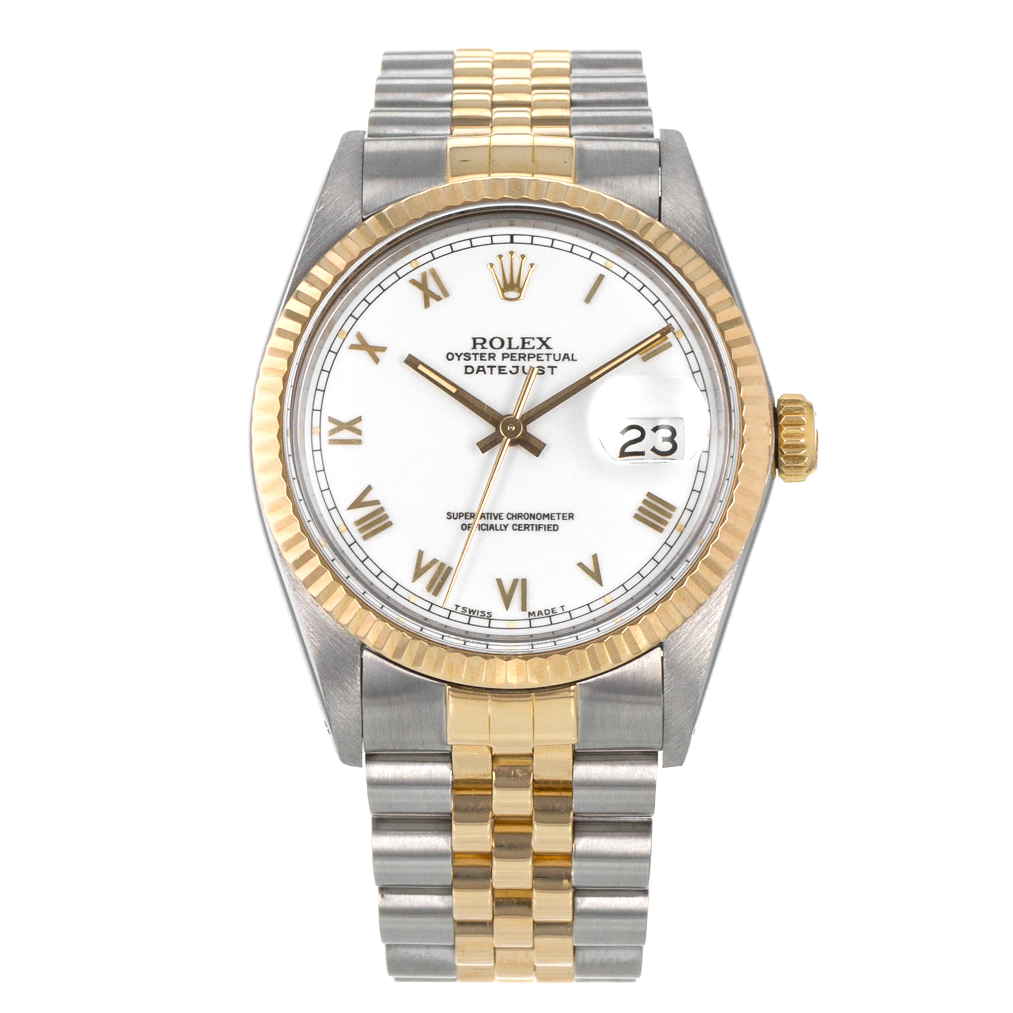 Rolex Datejust 36 16013 White Roman Steel 18k Yellow Gold Jubilee Mens Watch thumbnail 2