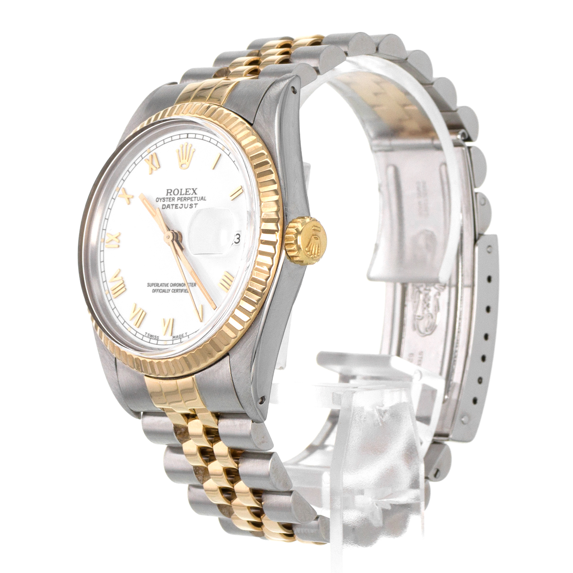 Rolex Datejust 36 16013 White Roman Steel 18k Yellow Gold Jubilee Mens Watch thumbnail 4