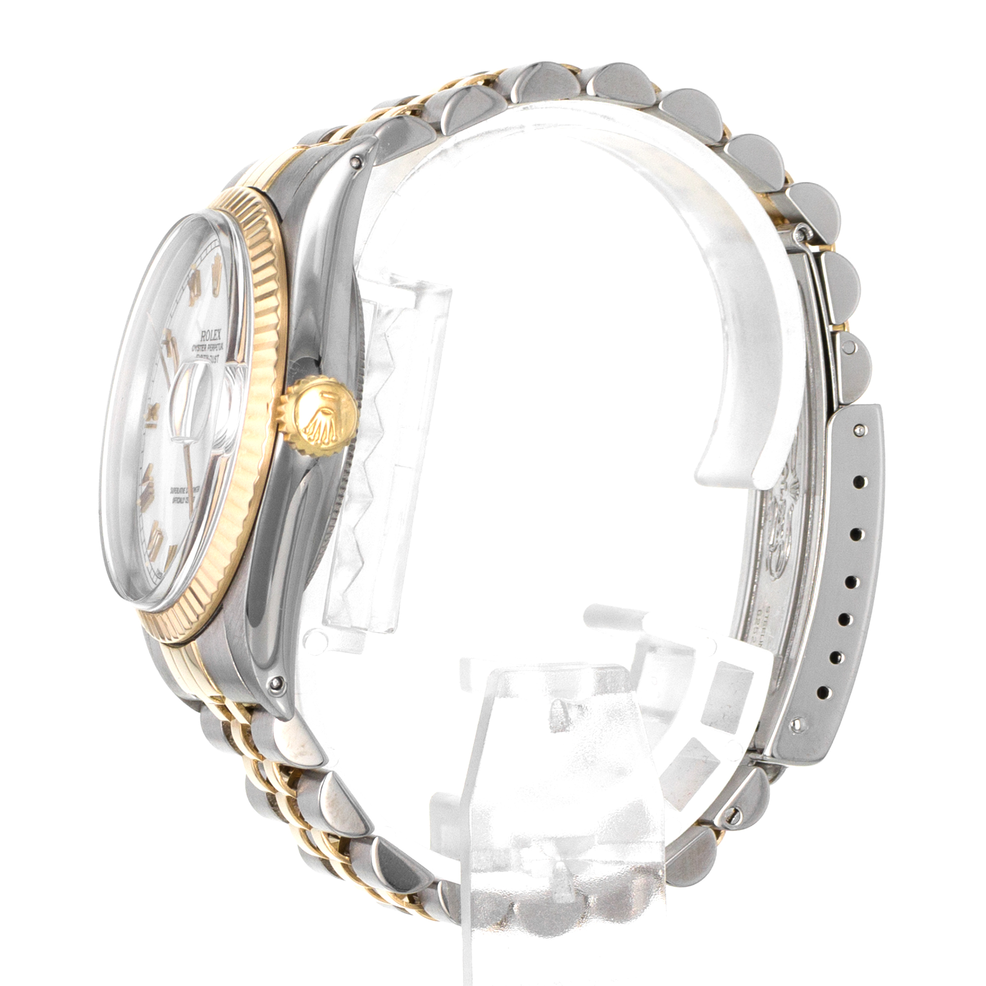 Rolex Datejust 36 16013 White Roman Steel 18k Yellow Gold Jubilee Mens Watch thumbnail 5