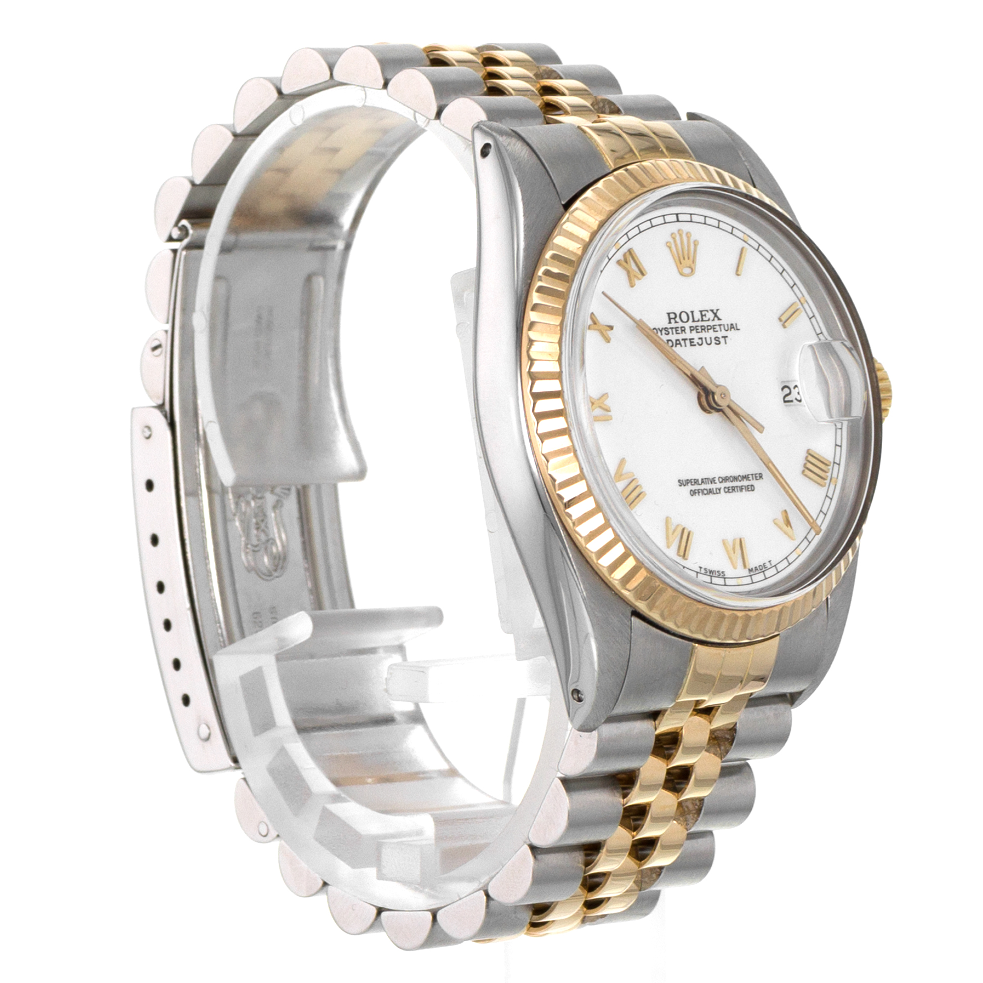 Rolex Datejust 36 16013 White Roman Steel 18k Yellow Gold Jubilee Mens Watch thumbnail 7