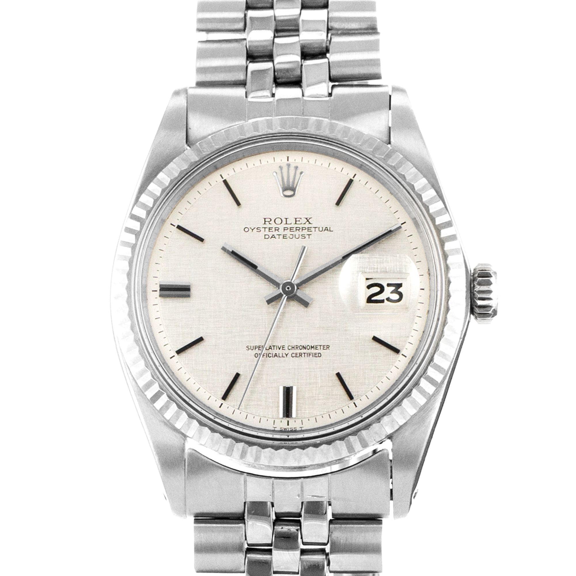 Rolex Datejust 36 1601 Vintage Linen Silver Index Steel Jubilee Mens Watch thumbnail 1