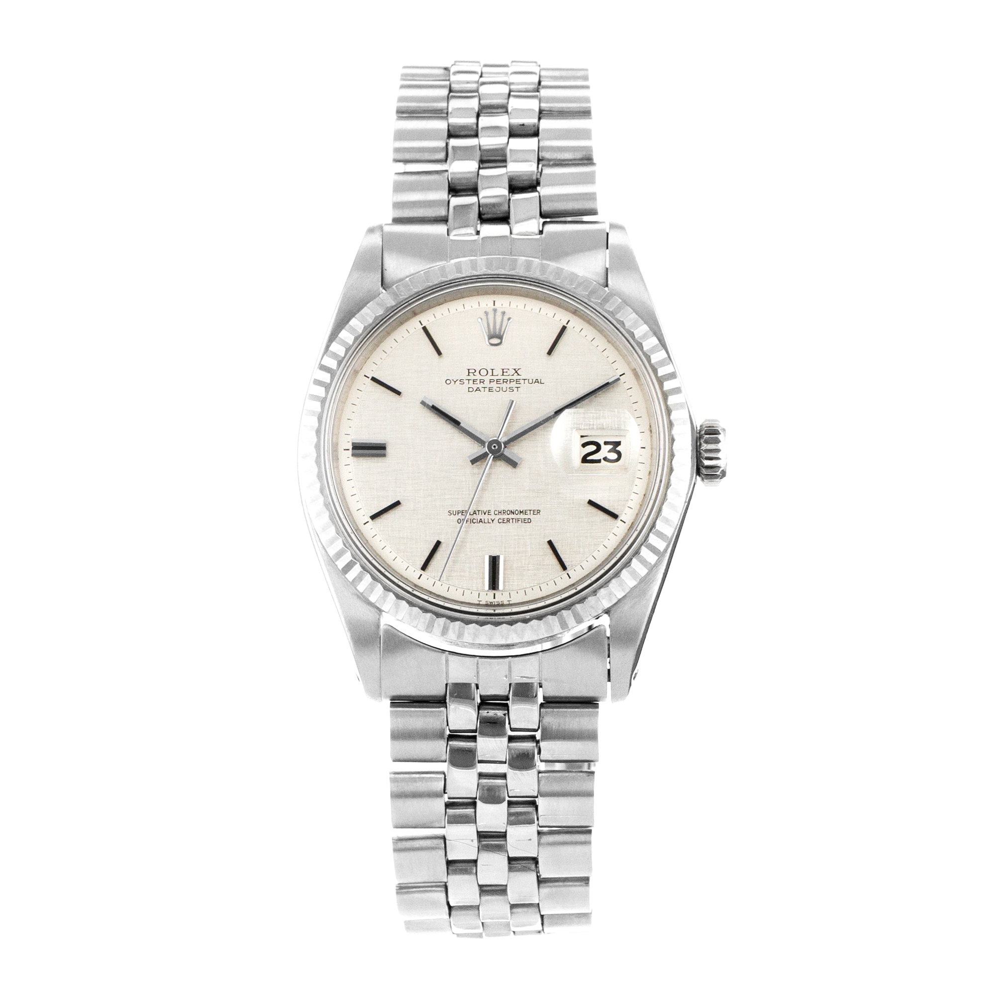 Rolex Datejust 36 1601 Vintage Linen Silver Index Steel Jubilee Mens Watch thumbnail 2