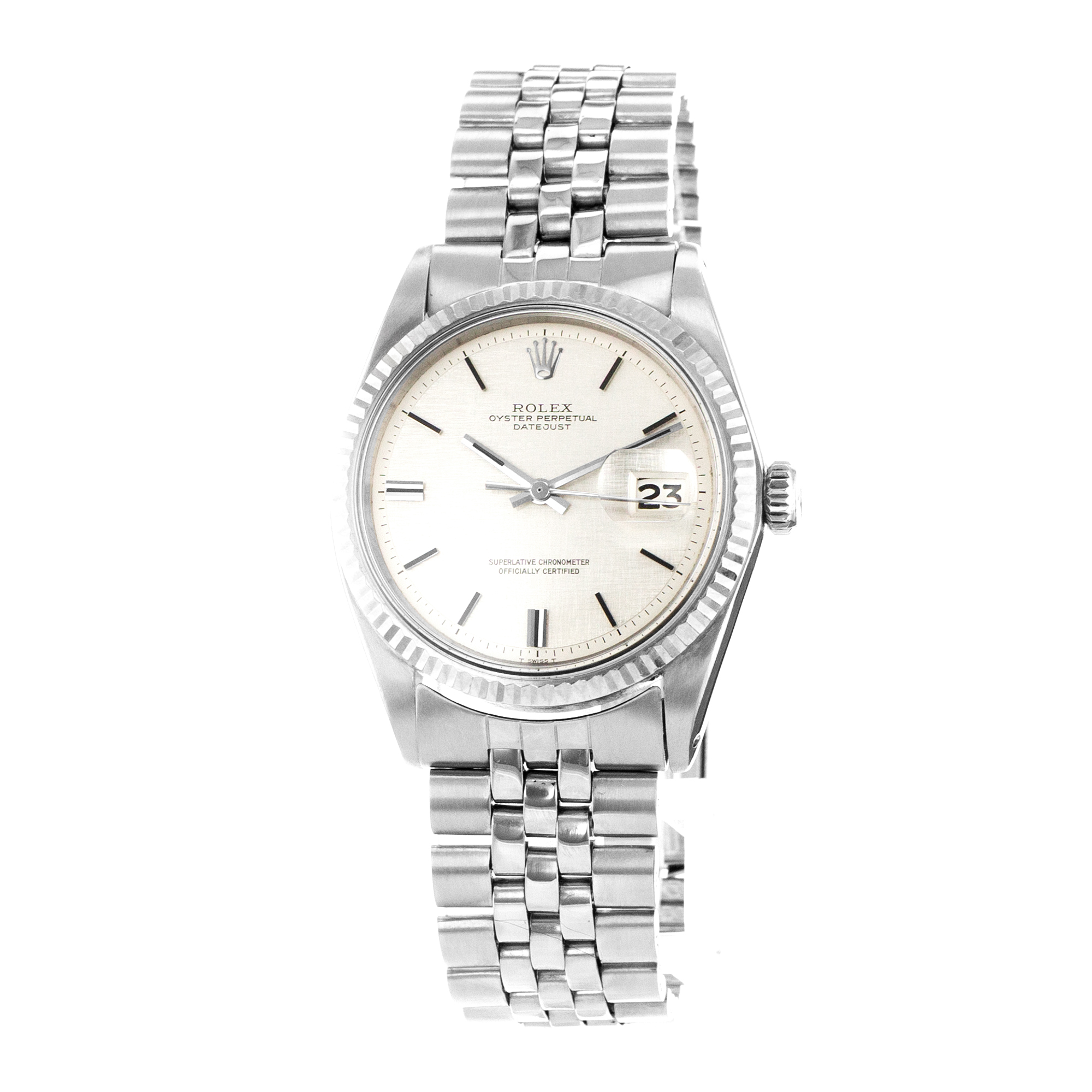 Rolex Datejust 36 1601 Vintage Linen Silver Index Steel Jubilee Mens Watch thumbnail 3
