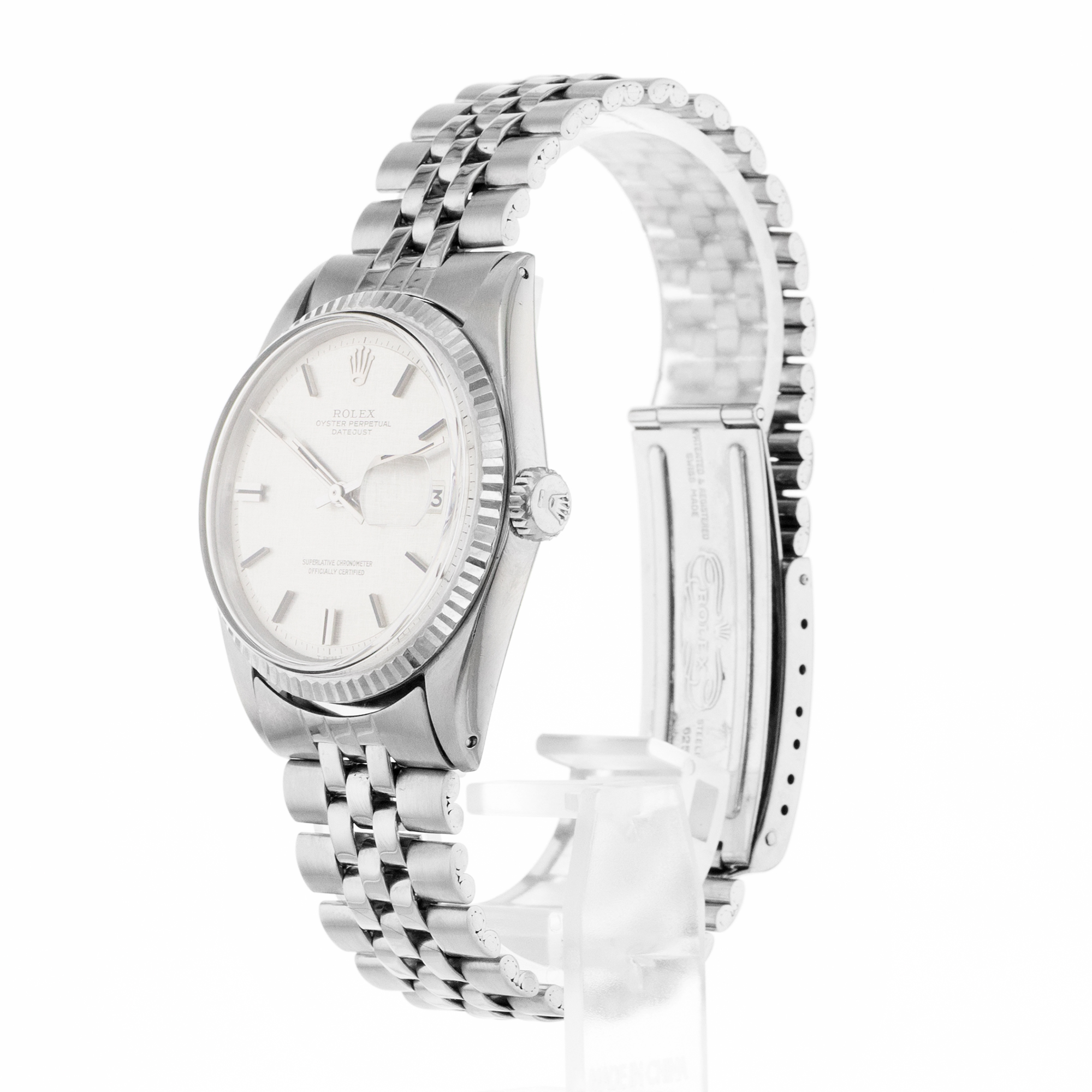 Rolex Datejust 36 1601 Vintage Linen Silver Index Steel Jubilee Mens Watch thumbnail 4