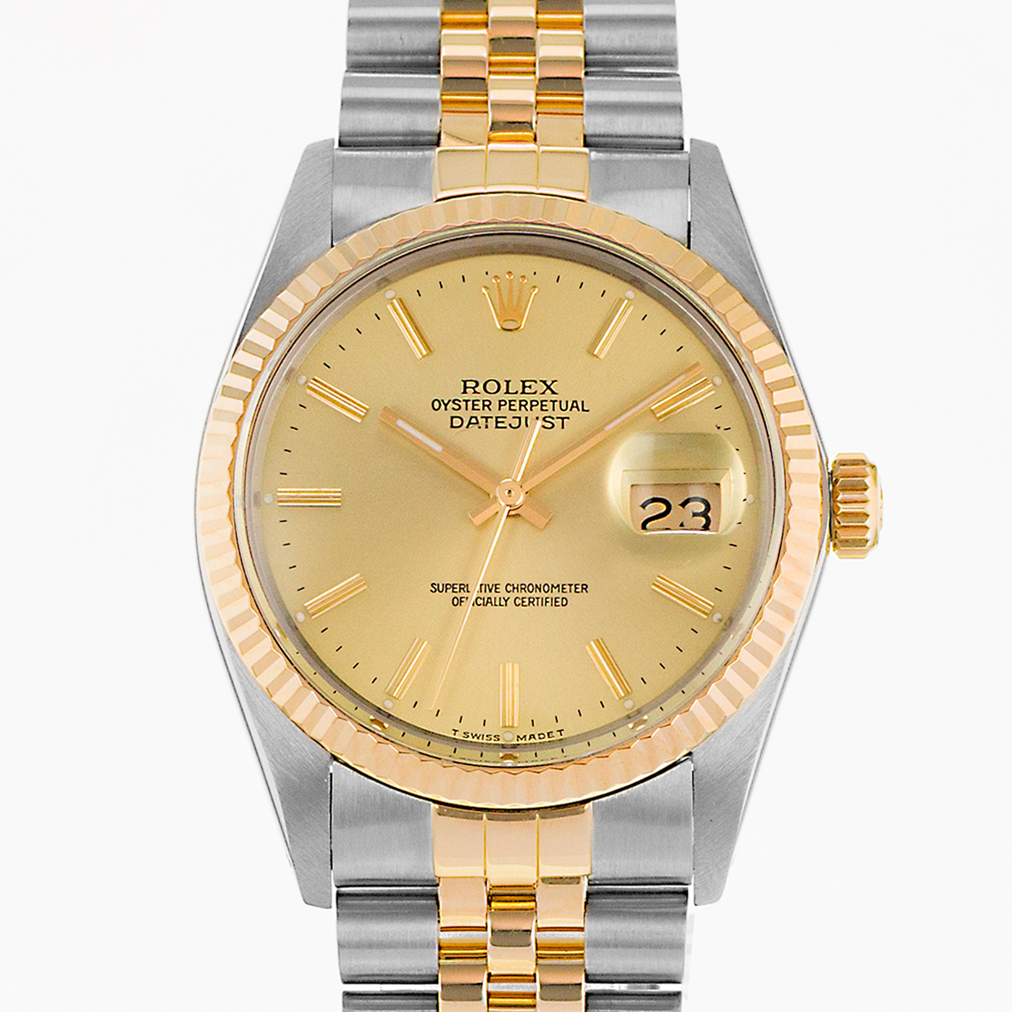Rolex Datejust 36 16013 Champagne Index Steel Yellow Gold Jubilee Mens Watch thumbnail 1