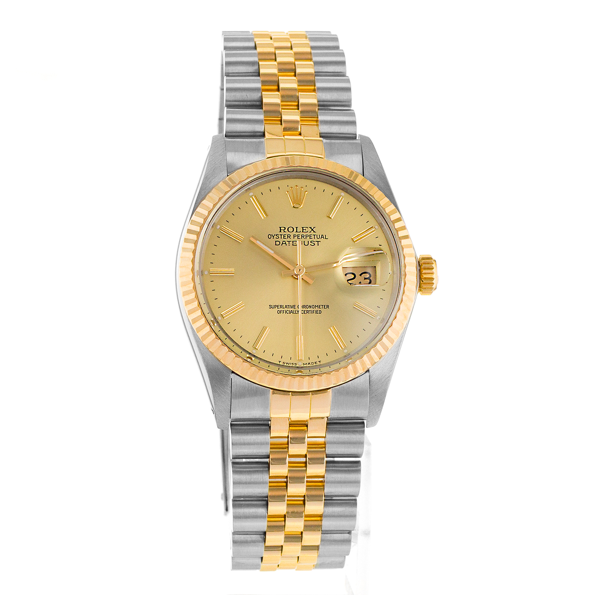 Rolex Datejust 36 16013 Champagne Index Steel Yellow Gold Jubilee Mens Watch thumbnail 8