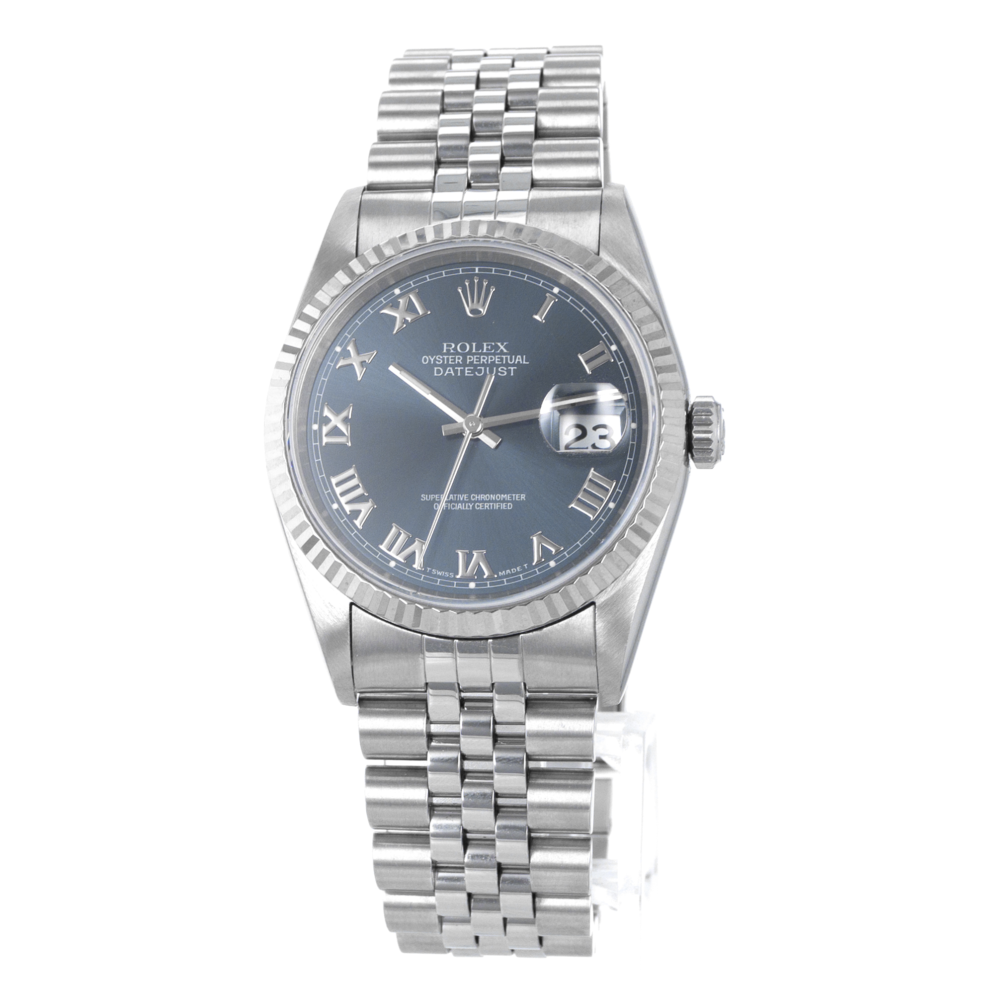 Rolex Datejust 36 16234 Blue Roman Fluted White Gold Jubilee Mens Watch thumbnail 3