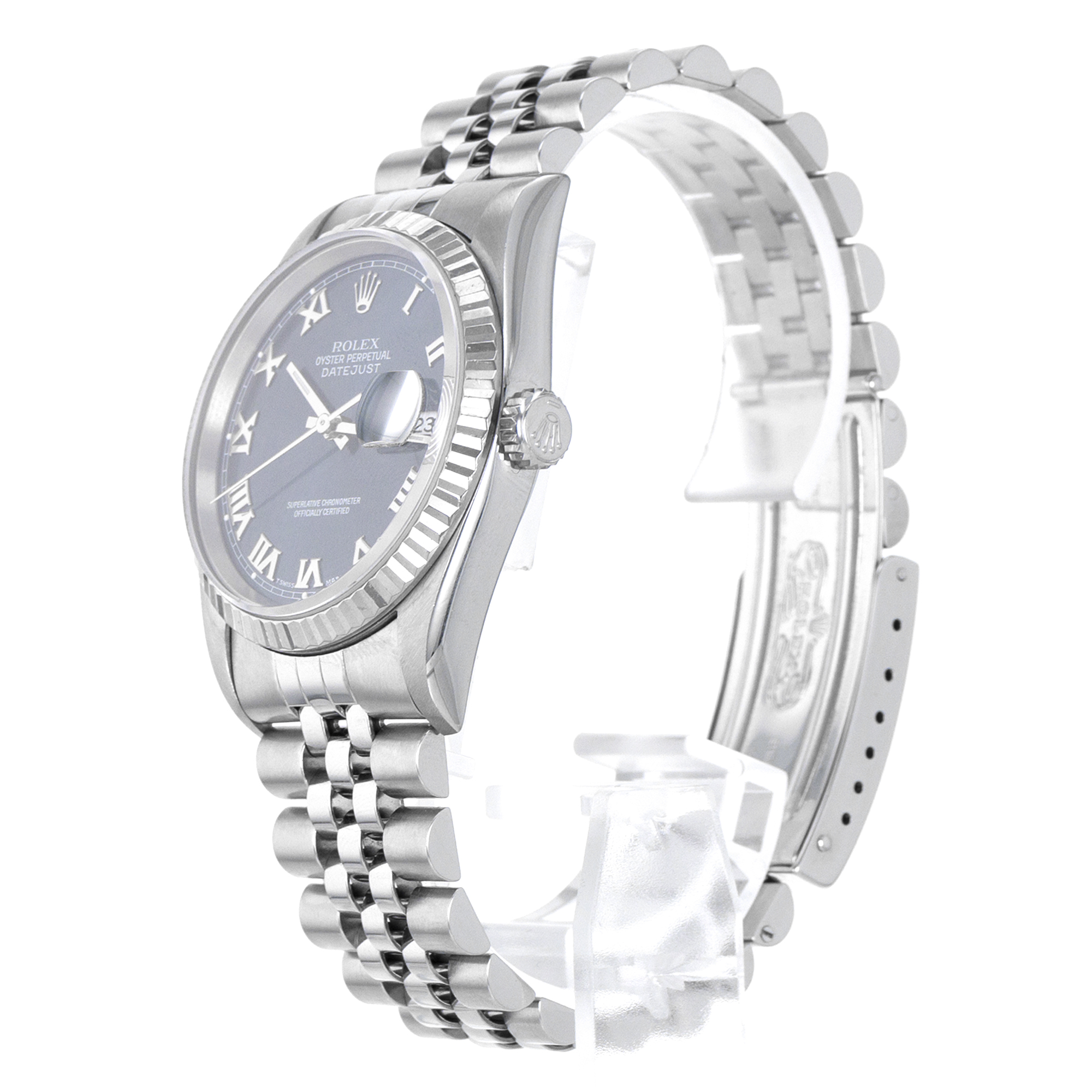 Rolex Datejust 36 16234 Blue Roman Fluted White Gold Jubilee Mens Watch thumbnail 4