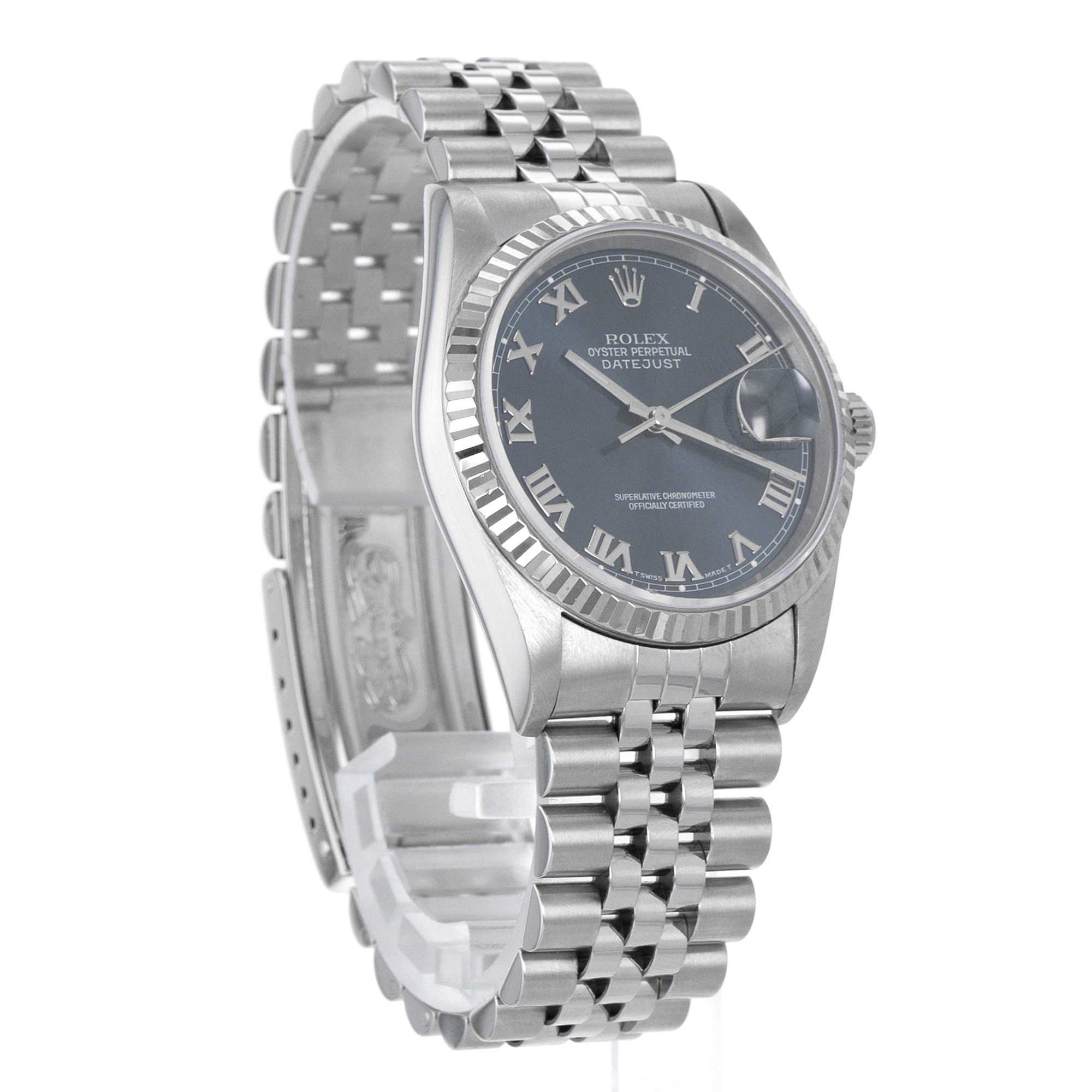 Rolex Datejust 36 16234 Blue Roman Fluted White Gold Jubilee Mens Watch thumbnail 7