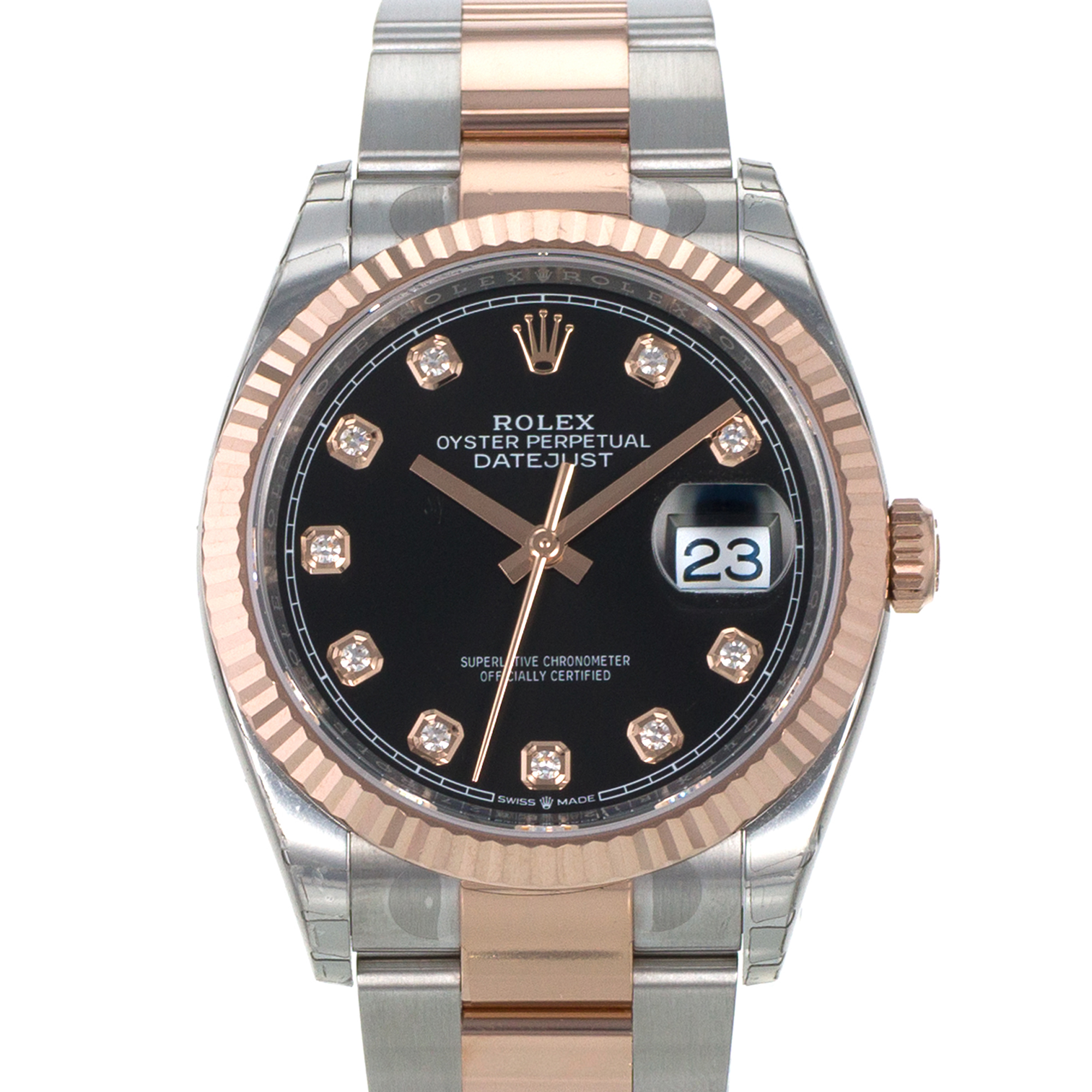 Rolex Datejust 36 126231 Black Diamond Steel Rose Gold Mens Watch thumbnail 1