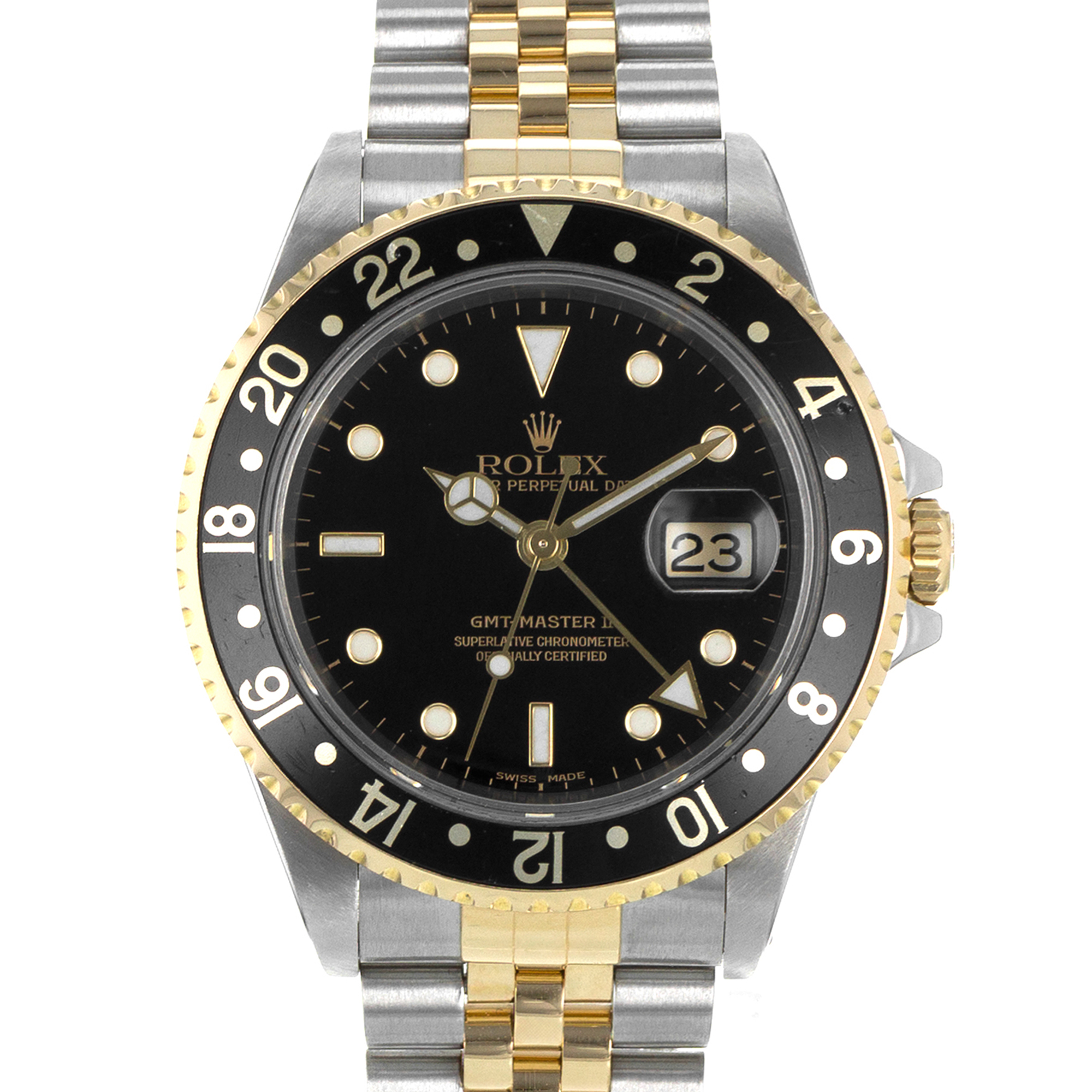 Rolex GMT-Master II 16713 40mm Black Steel 18k Yellow Gold Jubilee Mens Watch thumbnail 1