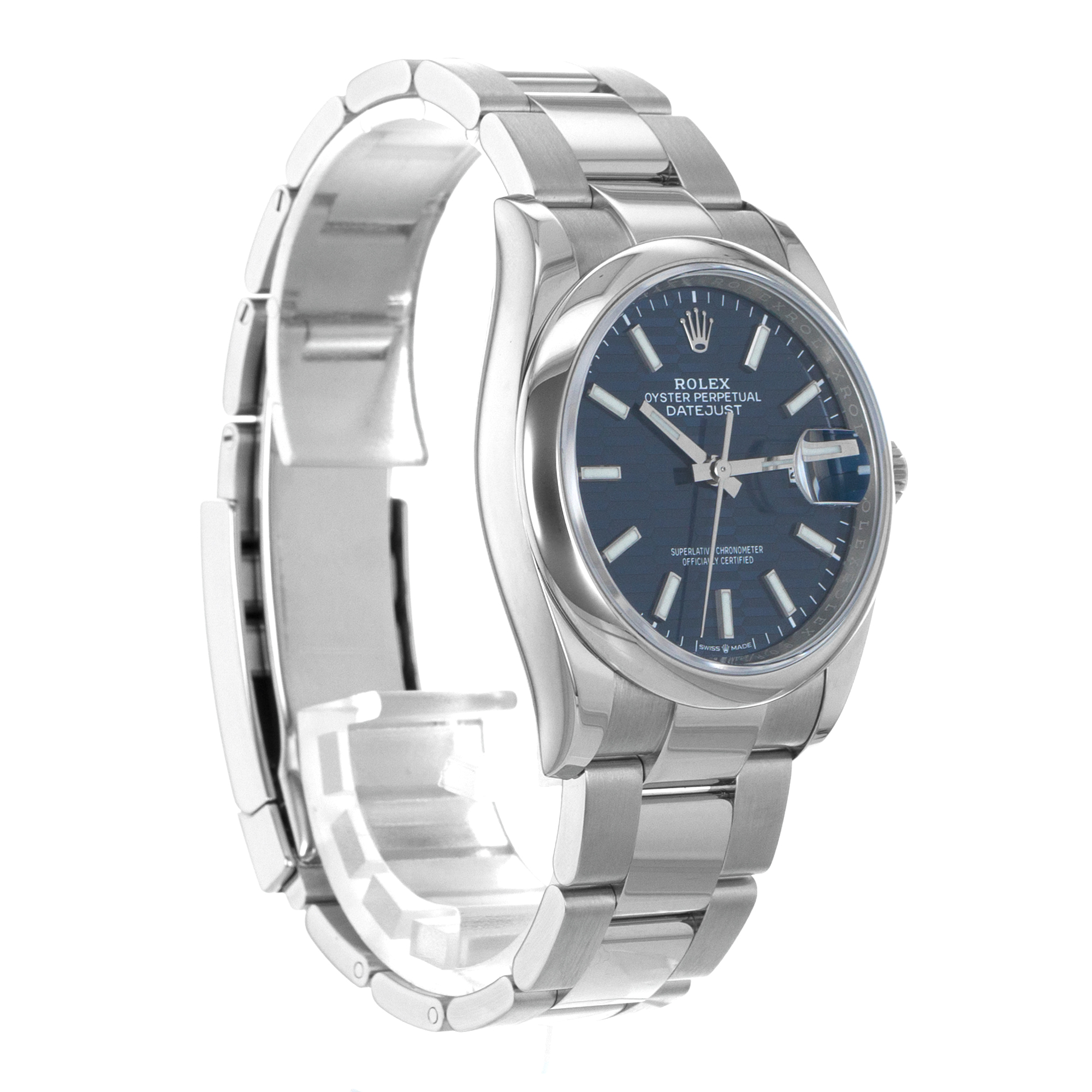 Rolex Datejust 36 126200 Blue Motif Fluted Steel Smooth Oyster Mens Watch 2023 thumbnail 8