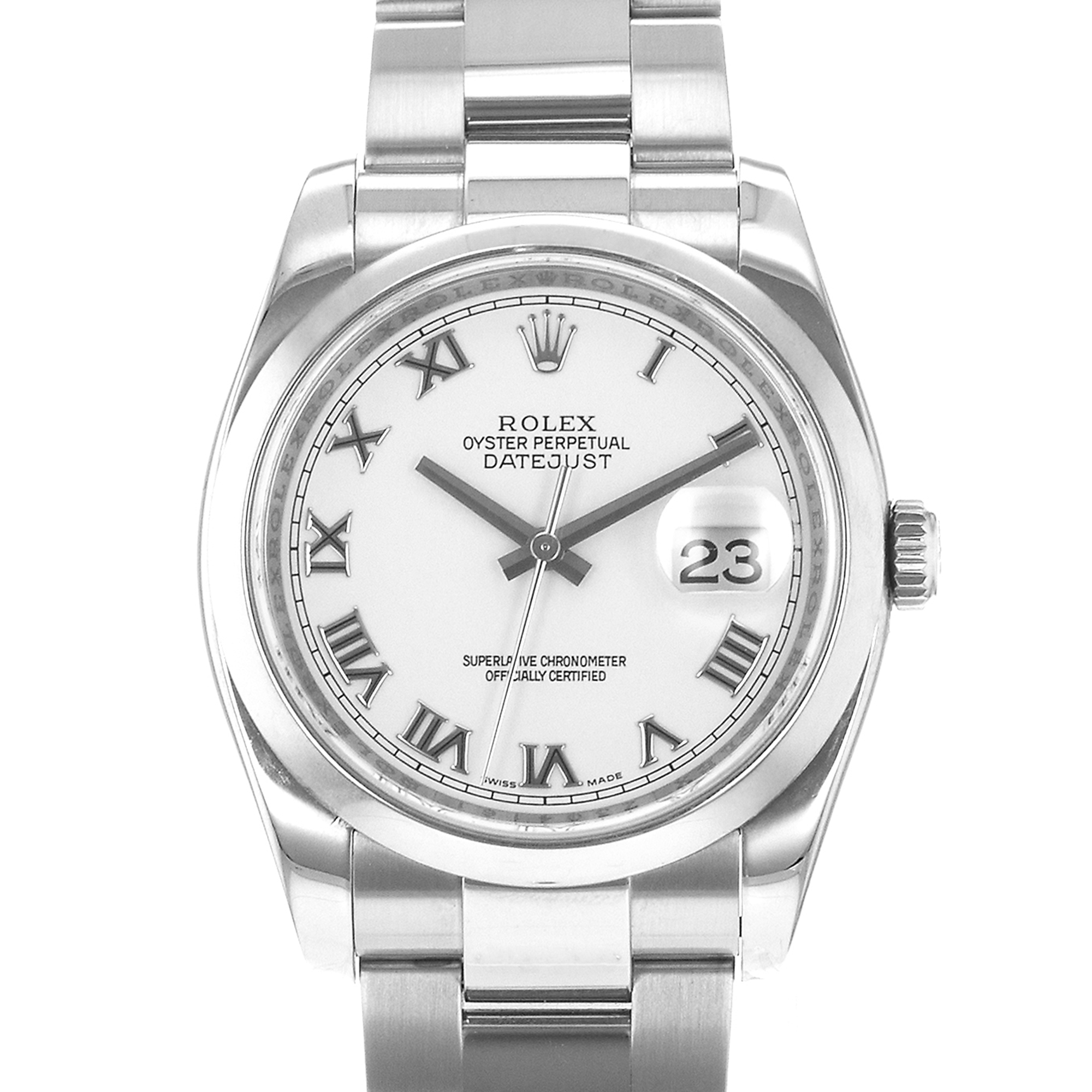 Rolex Datejust 36 116200 White Roman Steel Smooth Oyster Mens Watch 2006 Papers thumbnail 1