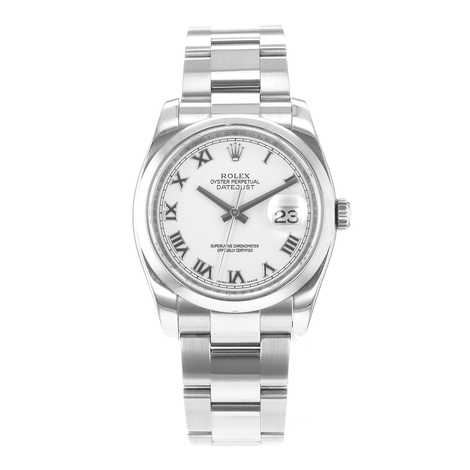 Rolex Datejust 36 116200 White Roman Steel Smooth Oyster Mens Watch 2006 Papers thumbnail 2
