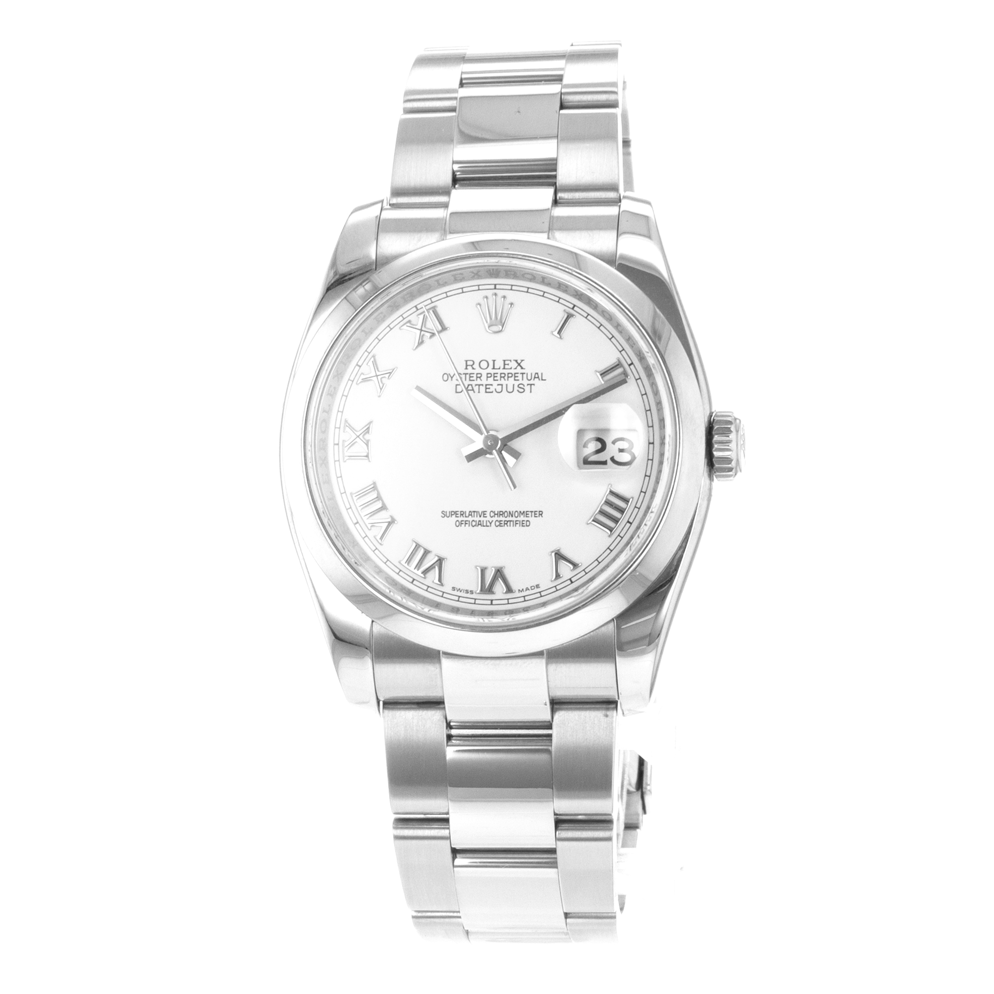Rolex Datejust 36 116200 White Roman Steel Smooth Oyster Mens Watch 2006 Papers thumbnail 4