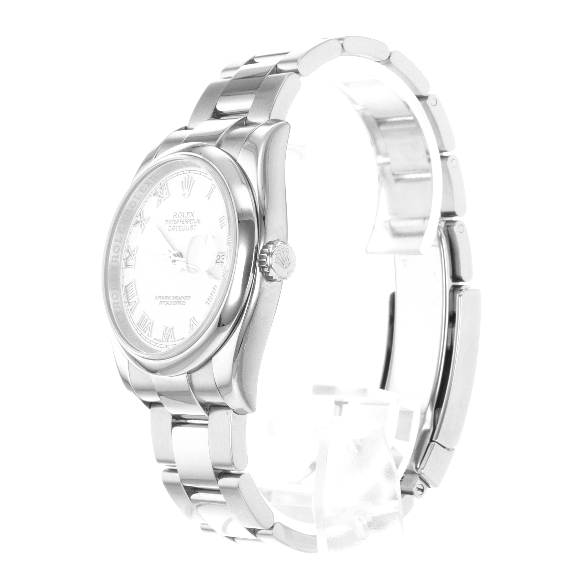 Rolex Datejust 36 116200 White Roman Steel Smooth Oyster Mens Watch 2006 Papers thumbnail 5