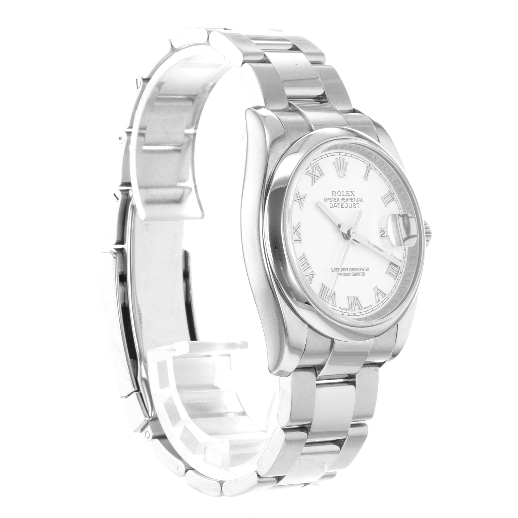 Rolex Datejust 36 116200 White Roman Steel Smooth Oyster Mens Watch 2006 Papers thumbnail 8