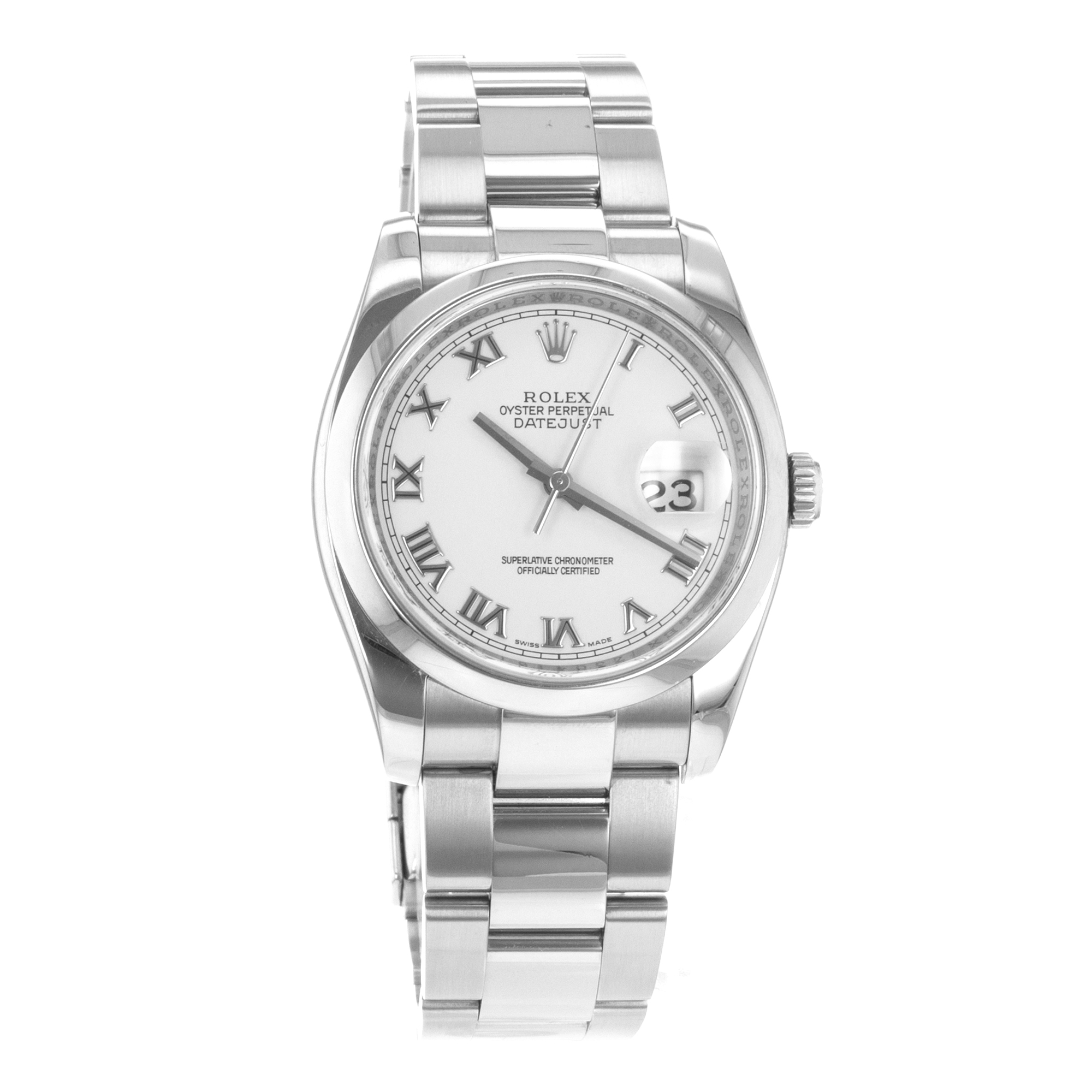 Rolex Datejust 36 116200 White Roman Steel Smooth Oyster Mens Watch 2006 Papers thumbnail 9