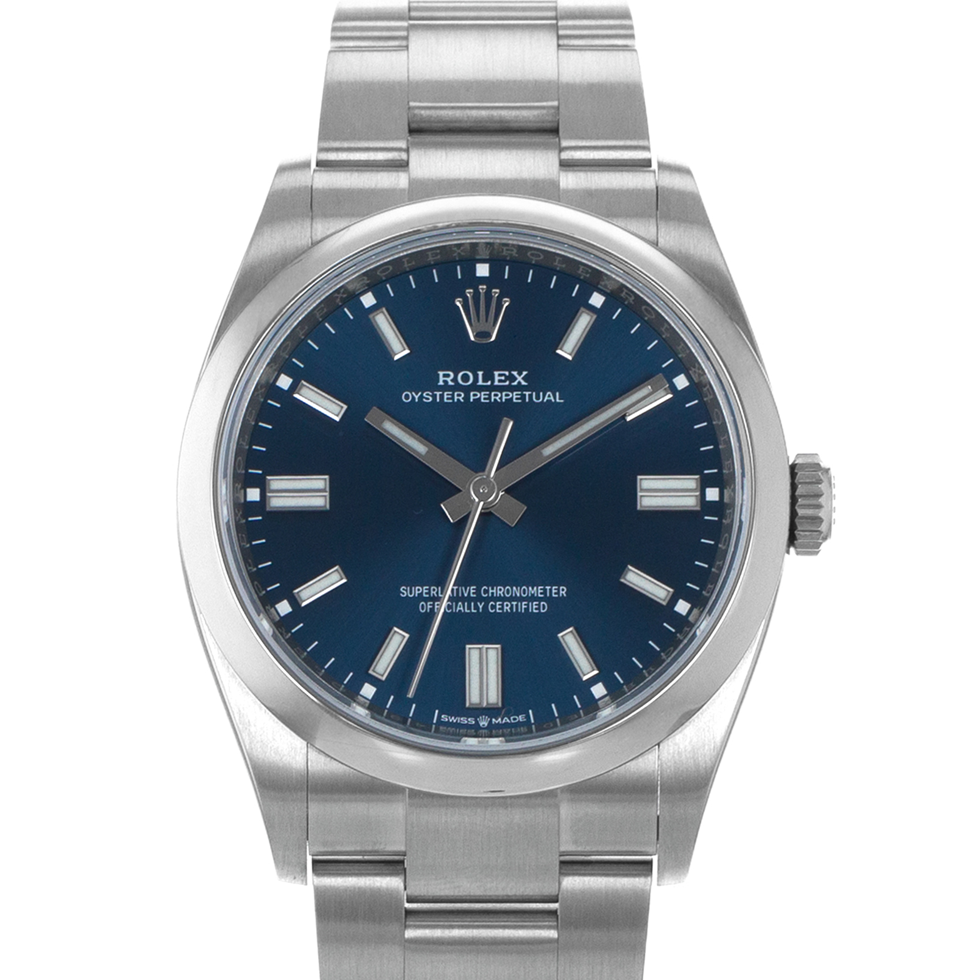 Rolex Oyster Perpetual 36 126000 Blue Stick Smooth Steel Oyster Mens Watch thumbnail 1