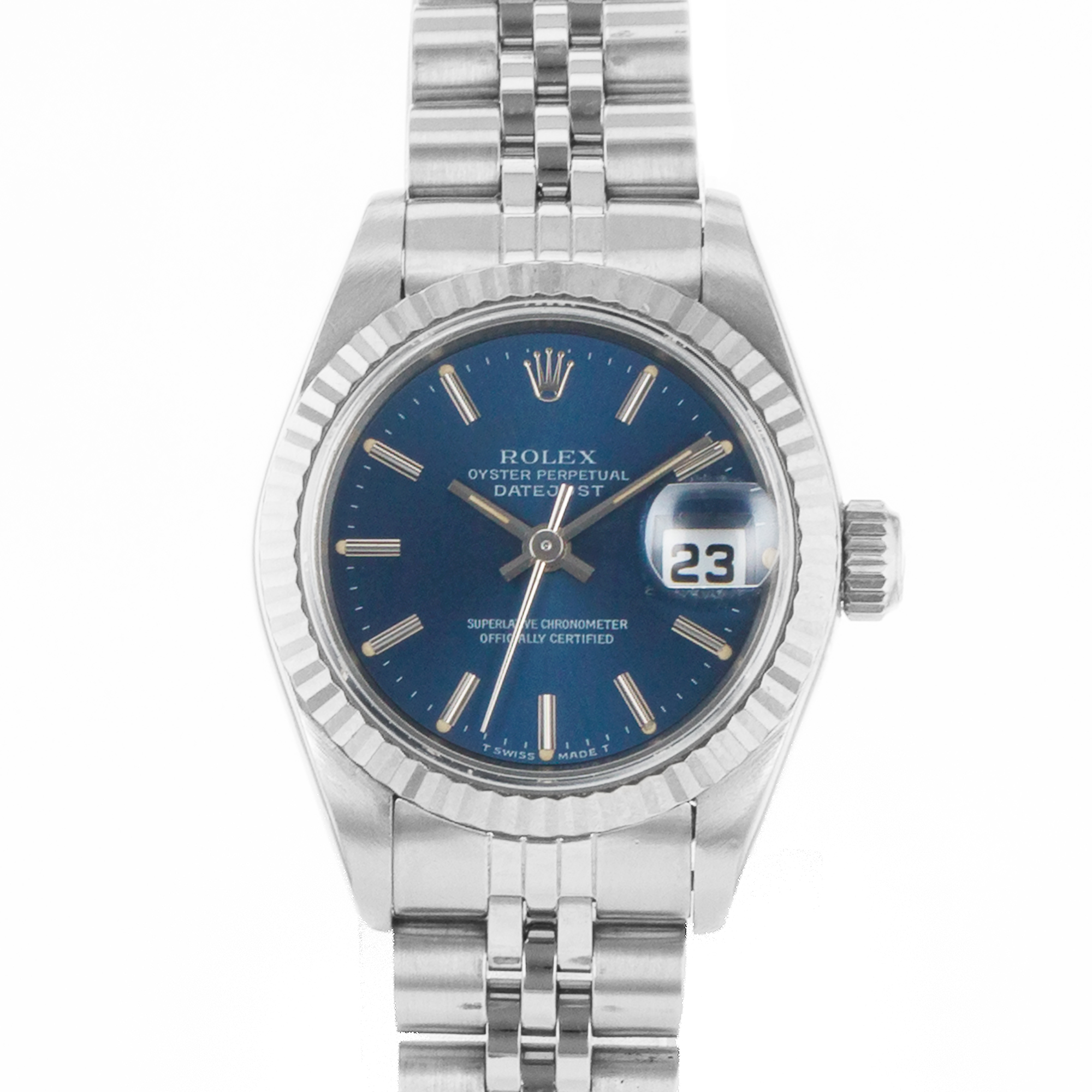 Rolex Datejust 26 69174 Blue Stick Steel 18k White Gold Jubilee Ladies Watch thumbnail 1