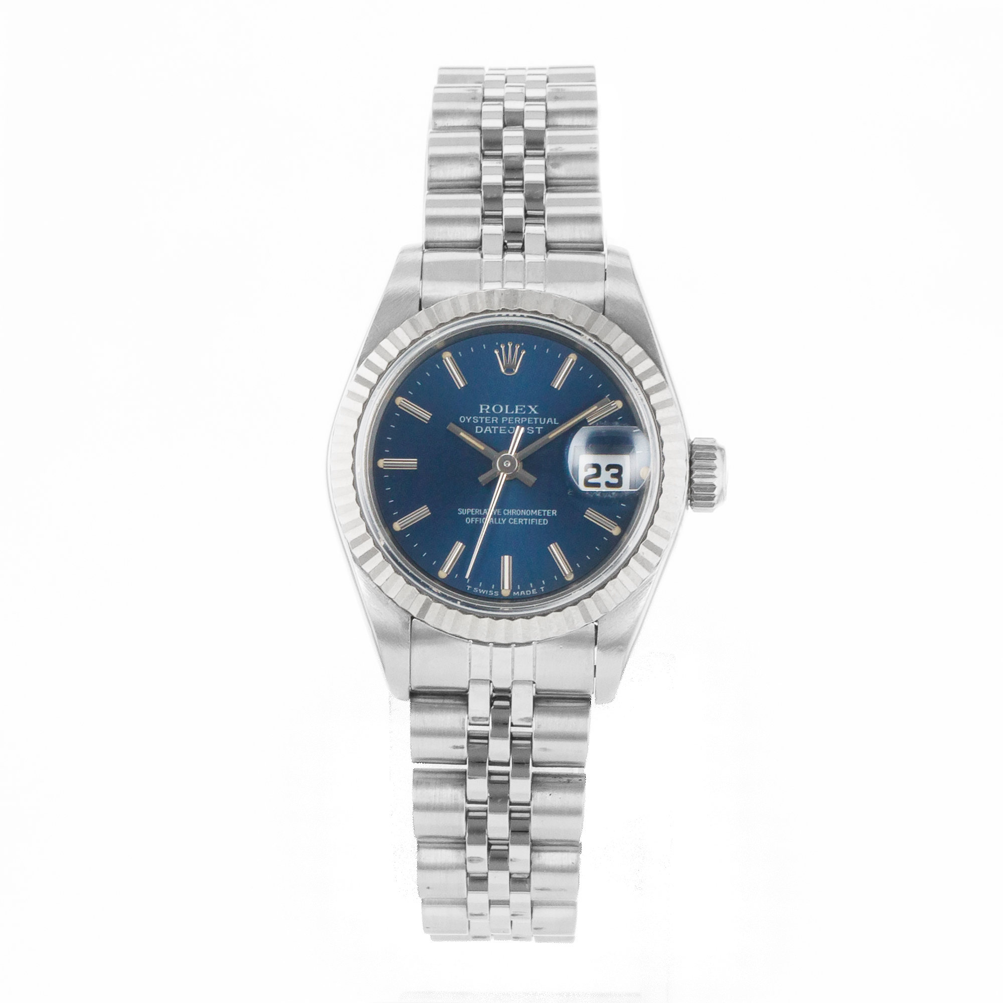 Rolex Datejust 26 69174 Blue Stick Steel 18k White Gold Jubilee Ladies Watch thumbnail 2